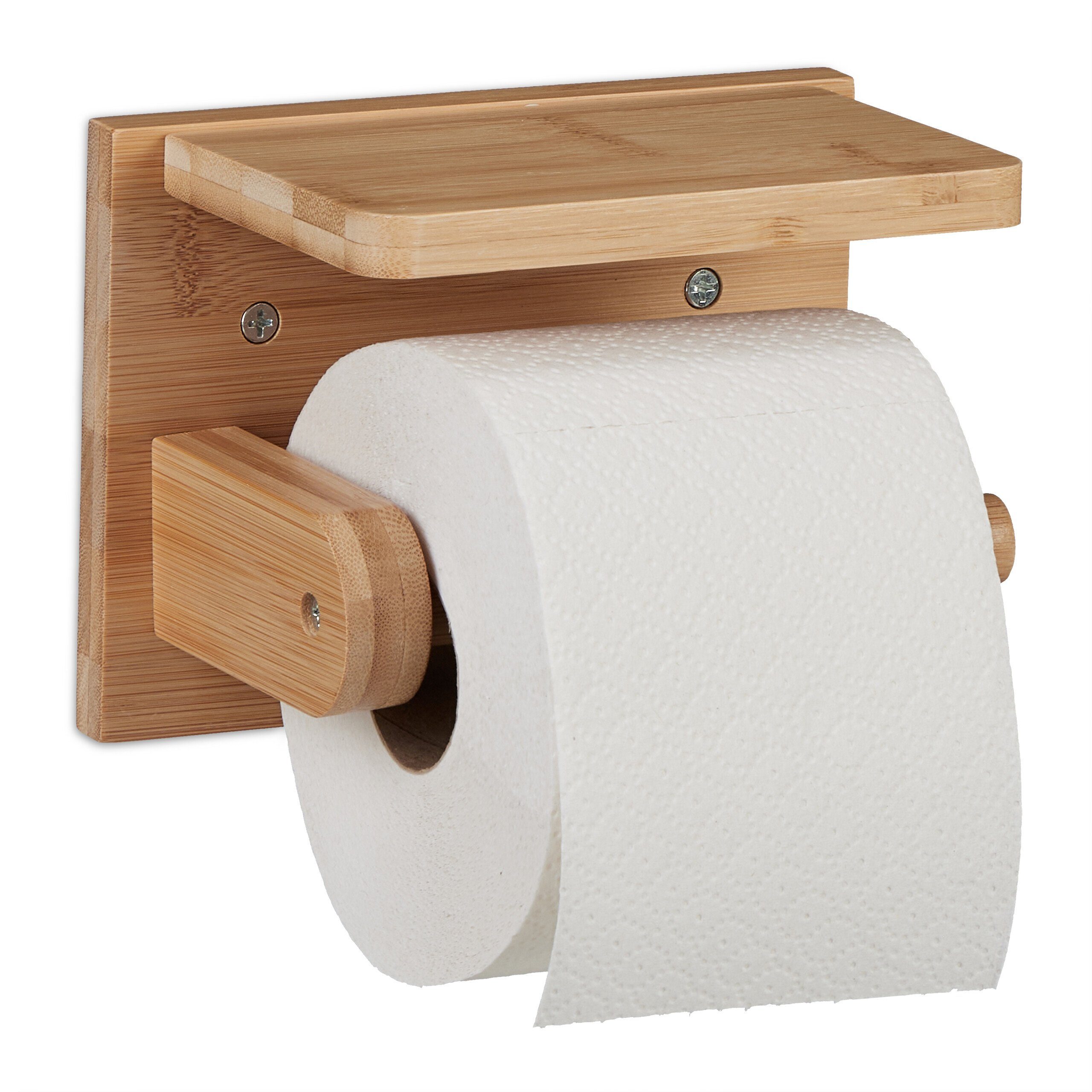 relaxdays Toilettenpapierhalter Bambus Toilettenpapierhalter mit Ablage günstig online kaufen