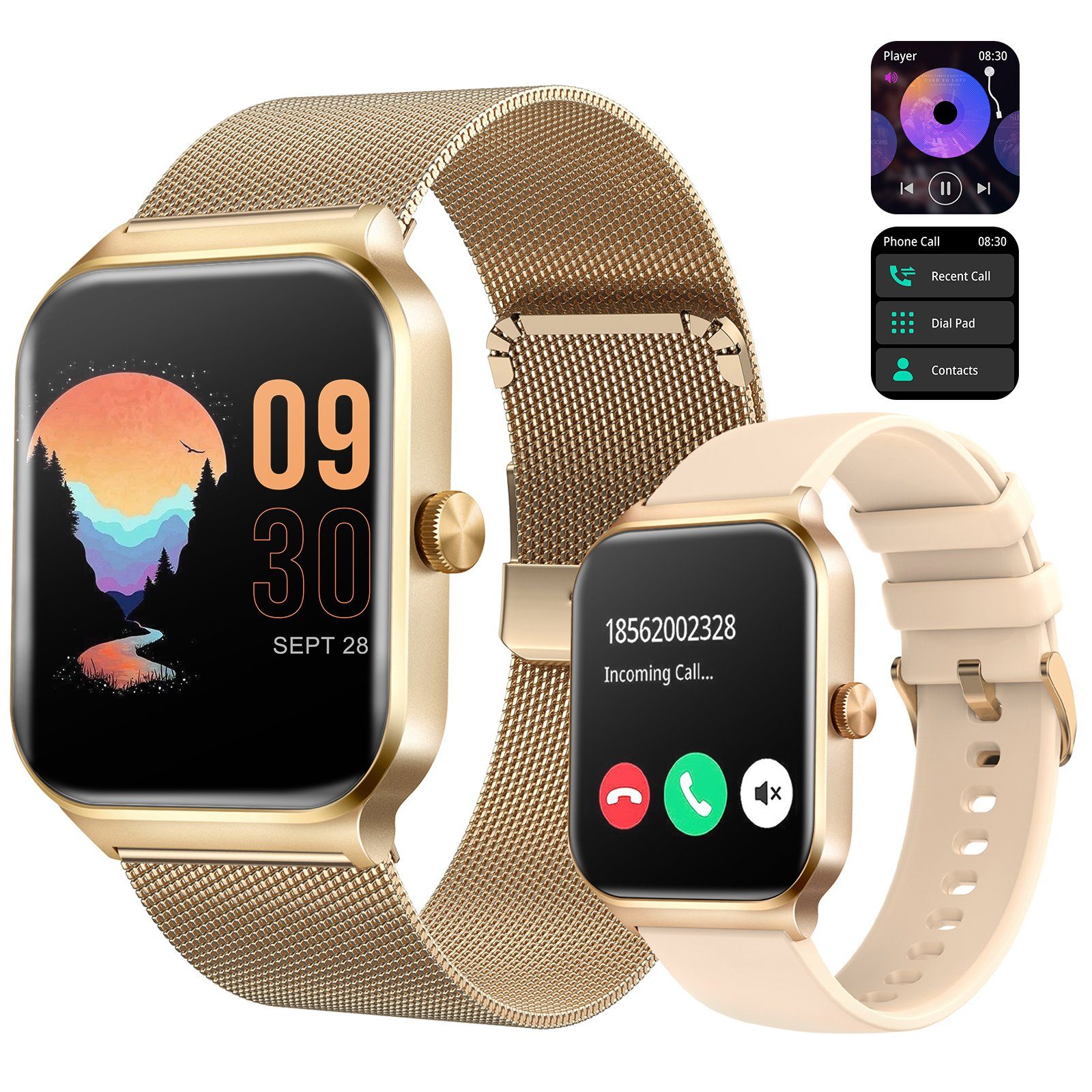 Yuede Smartwatch Damen Herren, Smartwatch Sportuhr mit Bluetooth Anrufe und SMS-Benachrichtigung ( 1.96