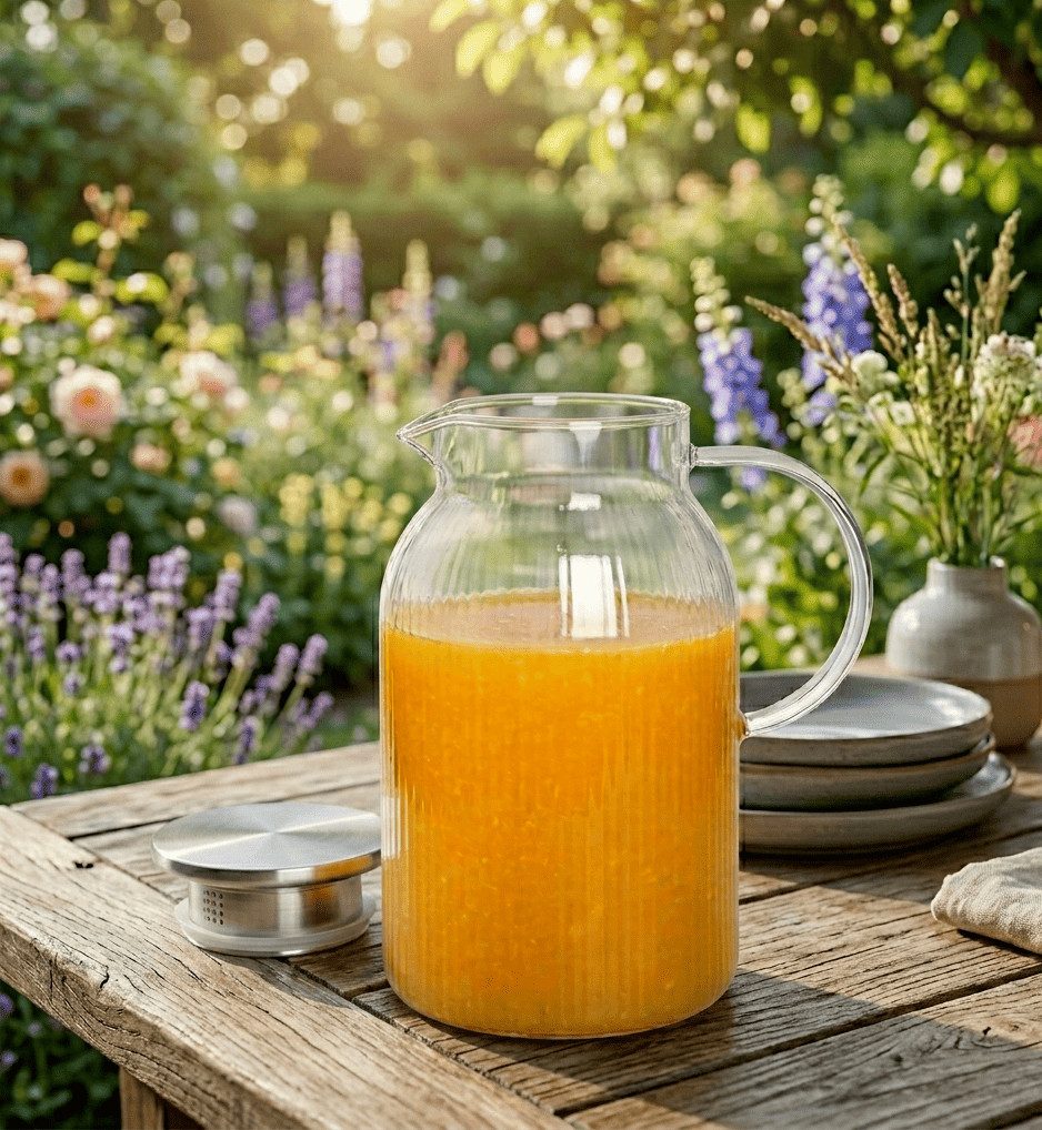 Sendez Wasserkaraffe 1,1 L Borosilikatglas mit Edelstahldeckel Wasserkrug geriffelt