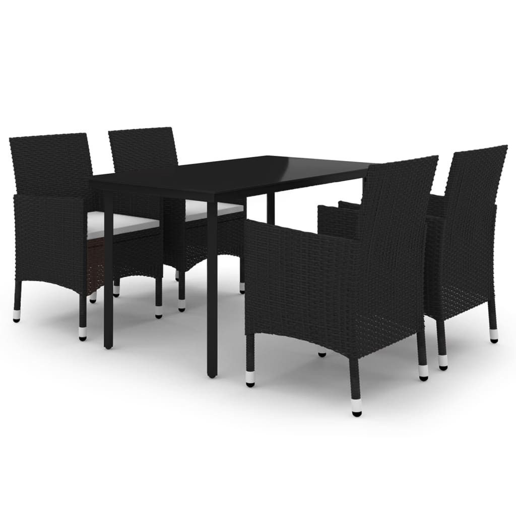 Garten-Essgruppe 5-tlg. Garten-Essgruppe mit Auflagen Poly Rattan und Glas