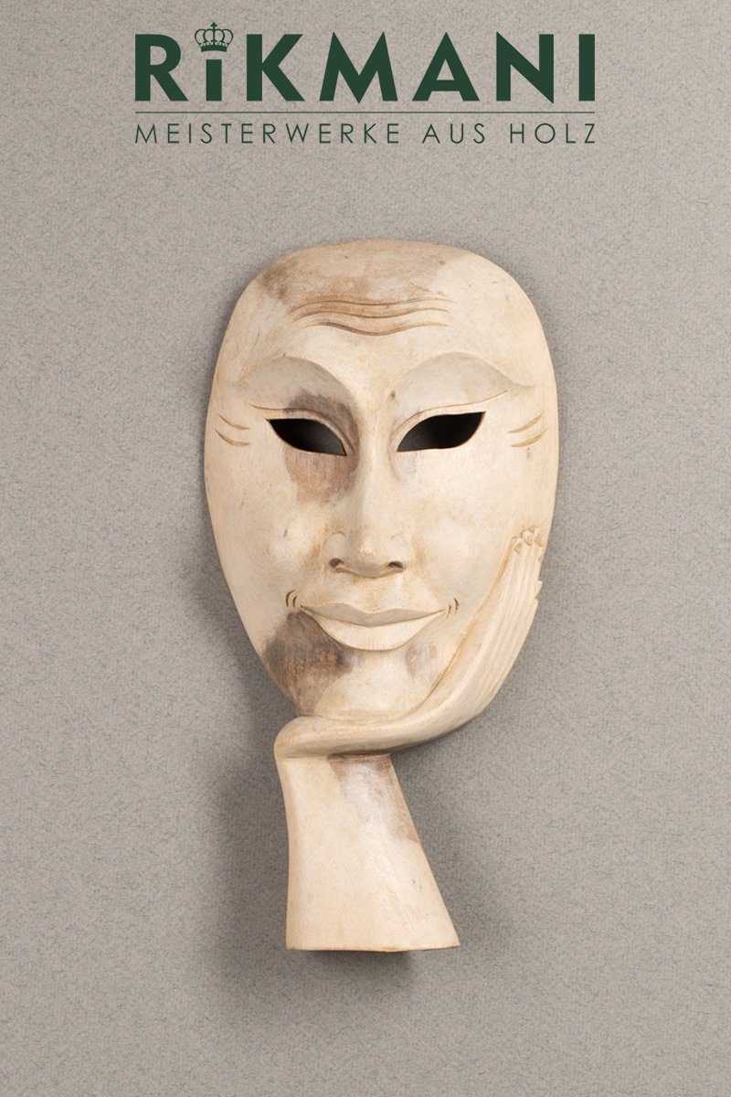 Rikmani Wanddekoobjekt Maske aus Vollholz handgearbeitete Wand Deko - Wandskulpturen Holzmaske, Wanddeko