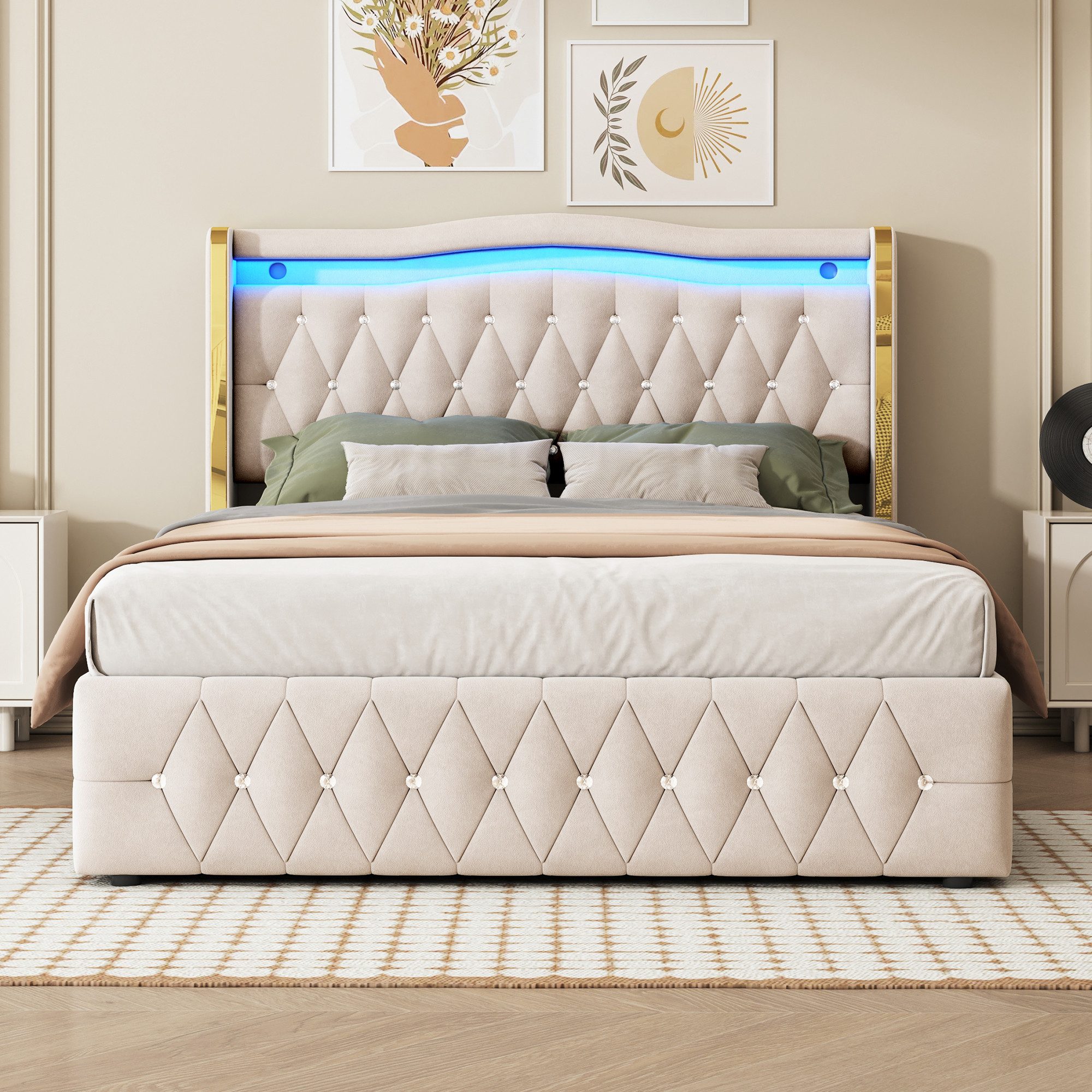 OKWISH Polsterbett Funktionsbett,Doppelbett,mit hellen Streifen für günstig online kaufen