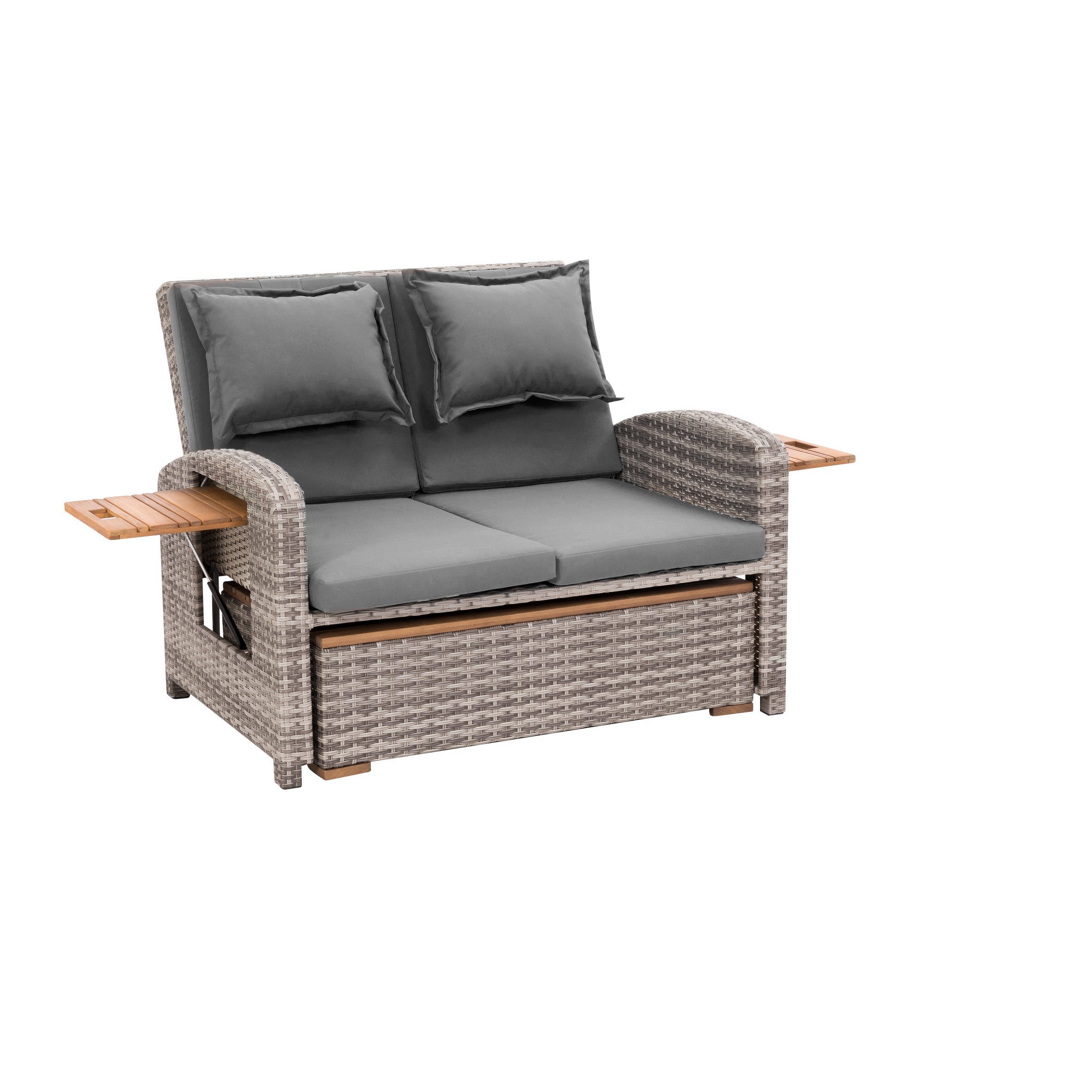 Greemotion Loungeset Gartensofa mit Liegefunktion [Bahia Tobago] 2-Sitzer Rattan wetterfest