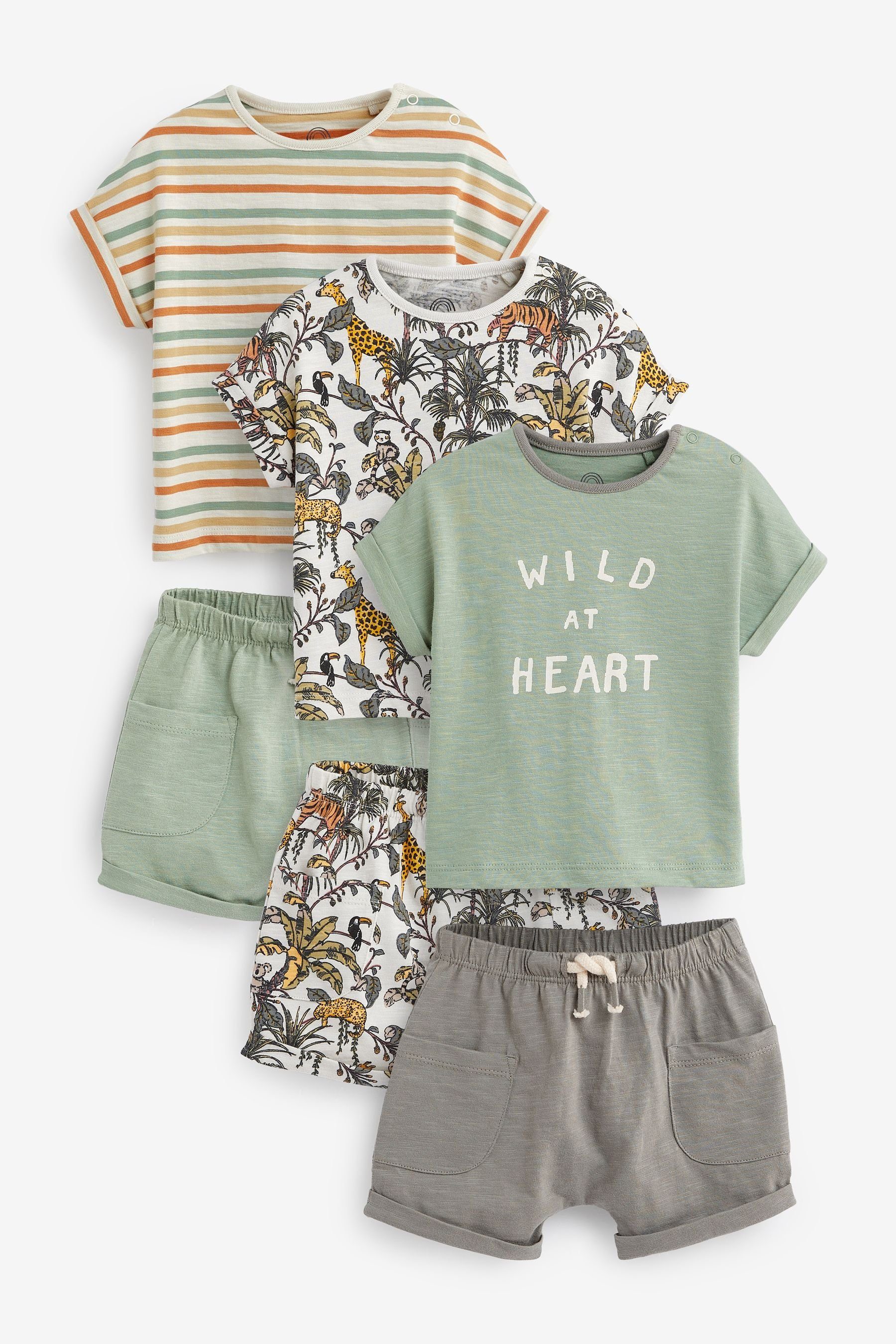 Green T-Shirts Sage und Baby Next 6-teiliges Safari Shorts, (6-tlg) Set T-Shirt & Shorts