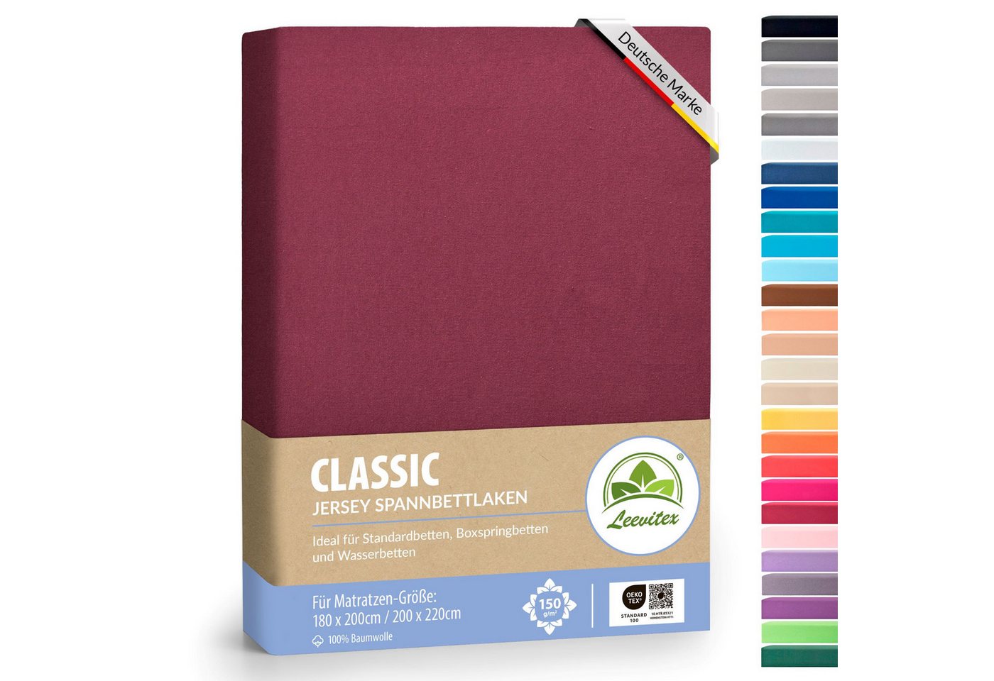 leevitex® Spannbettlaken 180x200 - 200x220 cm, 40 cm Steghöhe, Stoffdicke 150 g/m², Jersey, Gummizug: rundum, (1 Stück), OEKO-TEX® Standard 100 Zertifikatsnummer 10.HTR.85321 zertifiziert