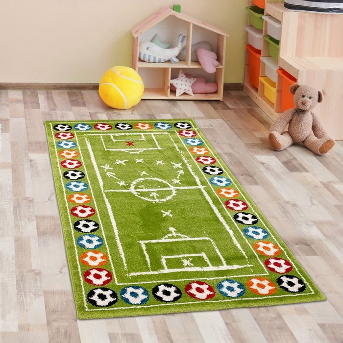Kinderteppich Kinderteppich Fußball Kinderzimmerteppich Junge grün Carpetia rechteckig Höhe: 9 mm