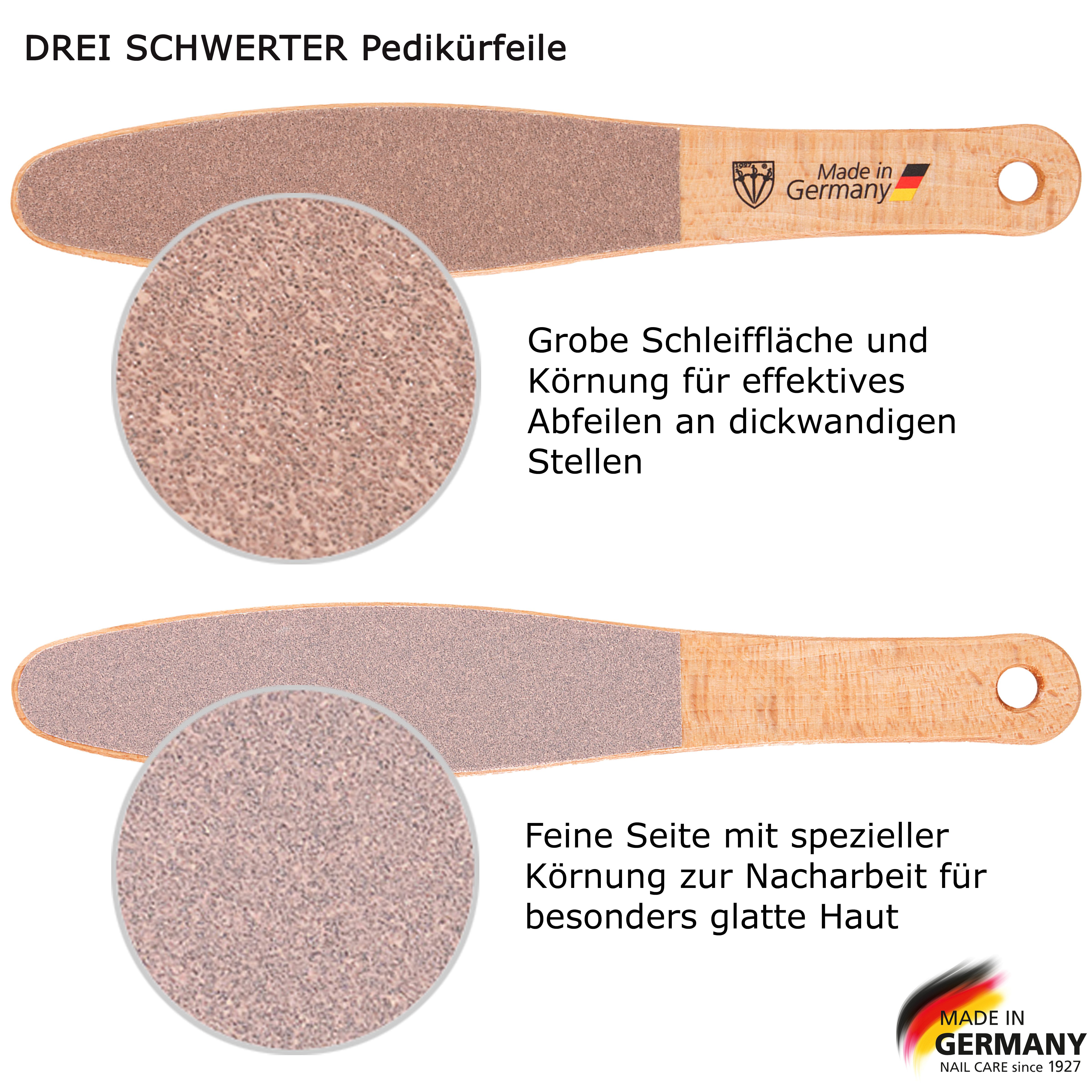 3 SCHWERTER Hornhautfeile Hochwertige Fußfeile aus Buchenholz, Pediküre Set, Effektive & Sanfte Fußpflege, 27 x 4,5 cm, Made in Germany