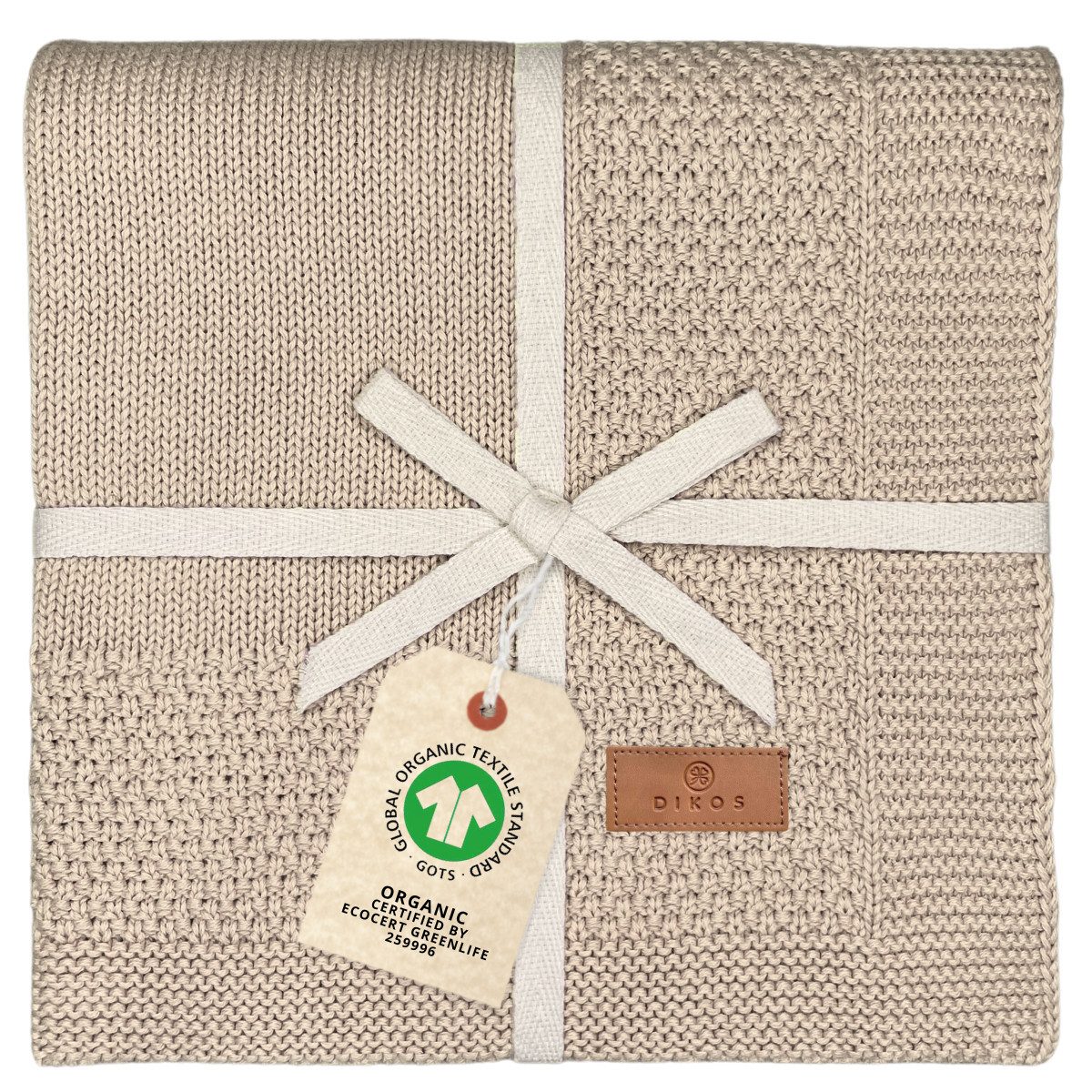 Babydecke DIKOS® Kuscheldecke Bordüre *100%* Bio Baumwolle, Geschenk zur Geburt, DIKOS, Strickdecke 75×100, Baby Erstausstattung Neugeborene, Babygeschenk