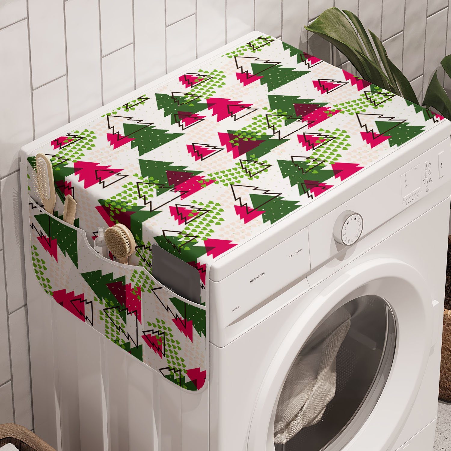 Abakuhaus Badorganizer Anti-Rutsch-Stoffabdeckung für Waschmaschine und Trockner, Weihnachtsbaum Baumformen Motive