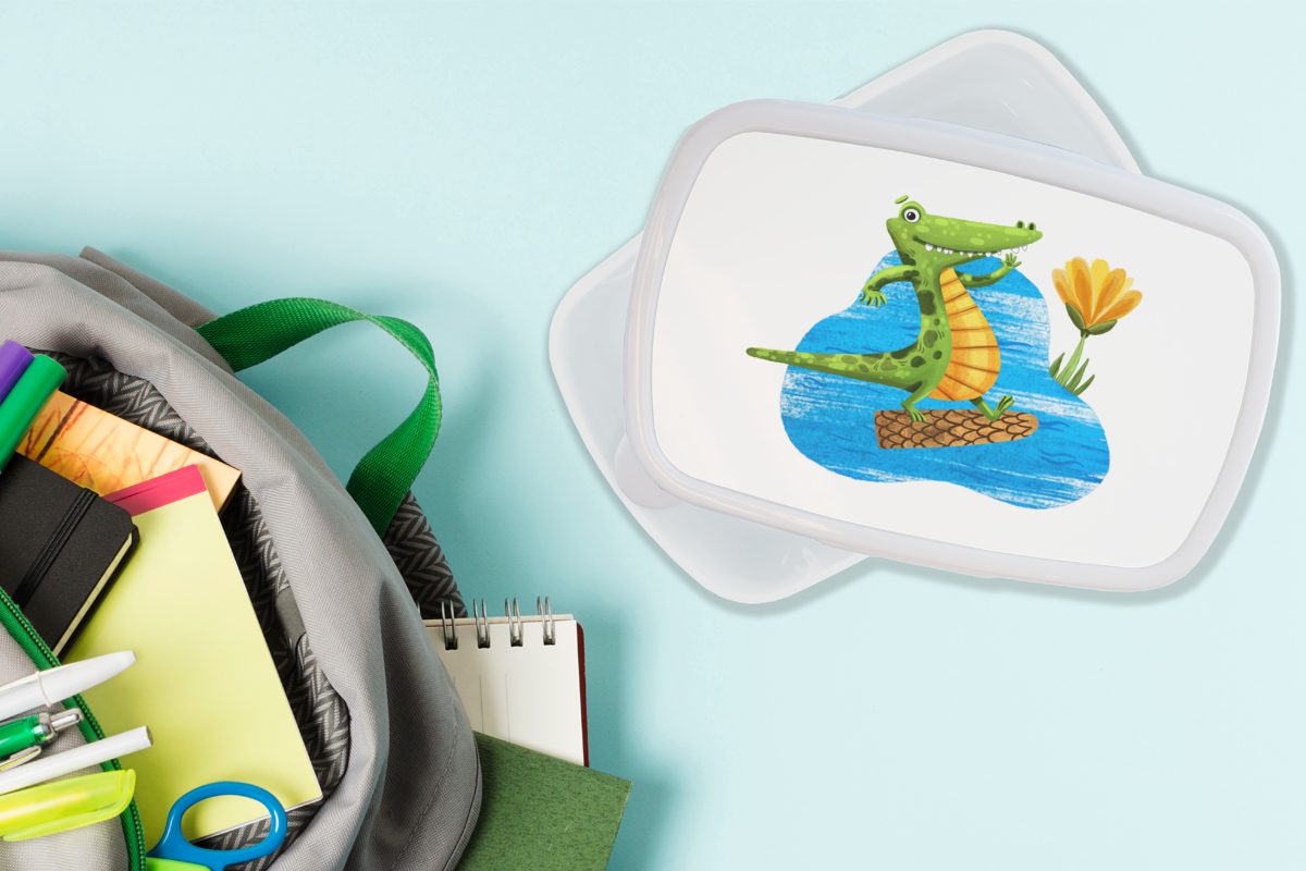 MuchoWow Lunchbox für Brotbox Mädchen und (2-tlg), für - Jungs Kunststoff, und Brotdose, weiß - Kinder Krokodil Erwachsene, Wasser Dschungel