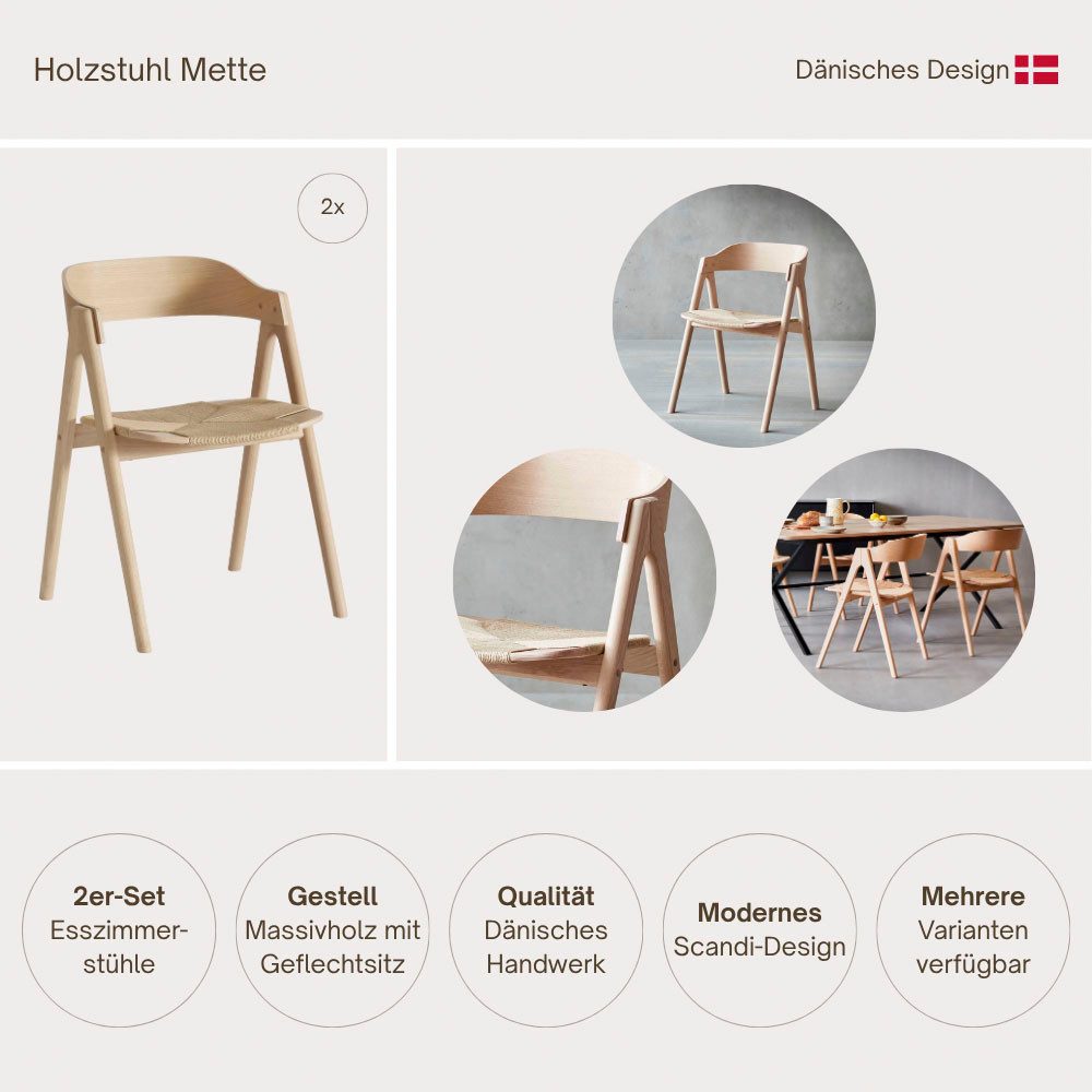 Hammel Furniture Holzstuhl Findahl by Hammel Mette (Set, 2 St), Massivholz, mit Flechtsitz, versch. Farbvarianten