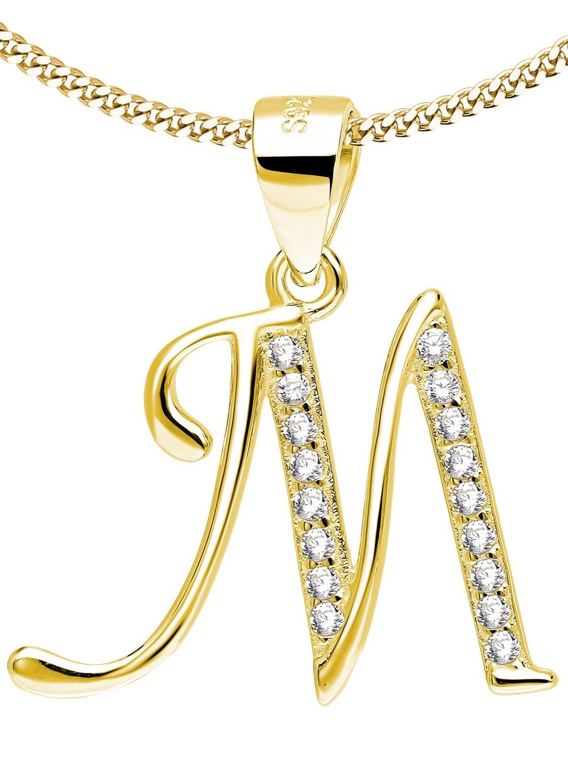 AMERITA Kette mit Anhänger Buchstaben M 925 Silber goldene Halskette Geschenke für Frauen (inkl. Luxus Schmucketui), Geschenkidee für Frauen Damen)