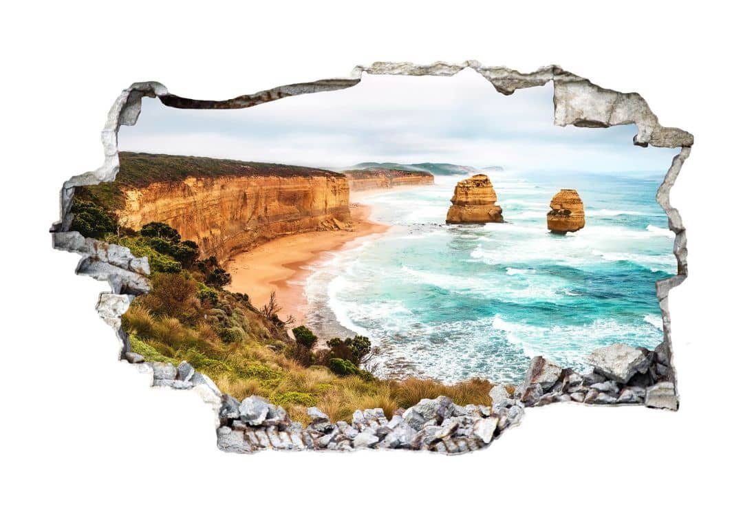 Wall Wandbild Wandsticker Aufkleber Cliff Klippen Wandtattoo selbstklebend K&L Küste Mauerdurchbruch 3D Rocks, Wandtattoo Australien Art