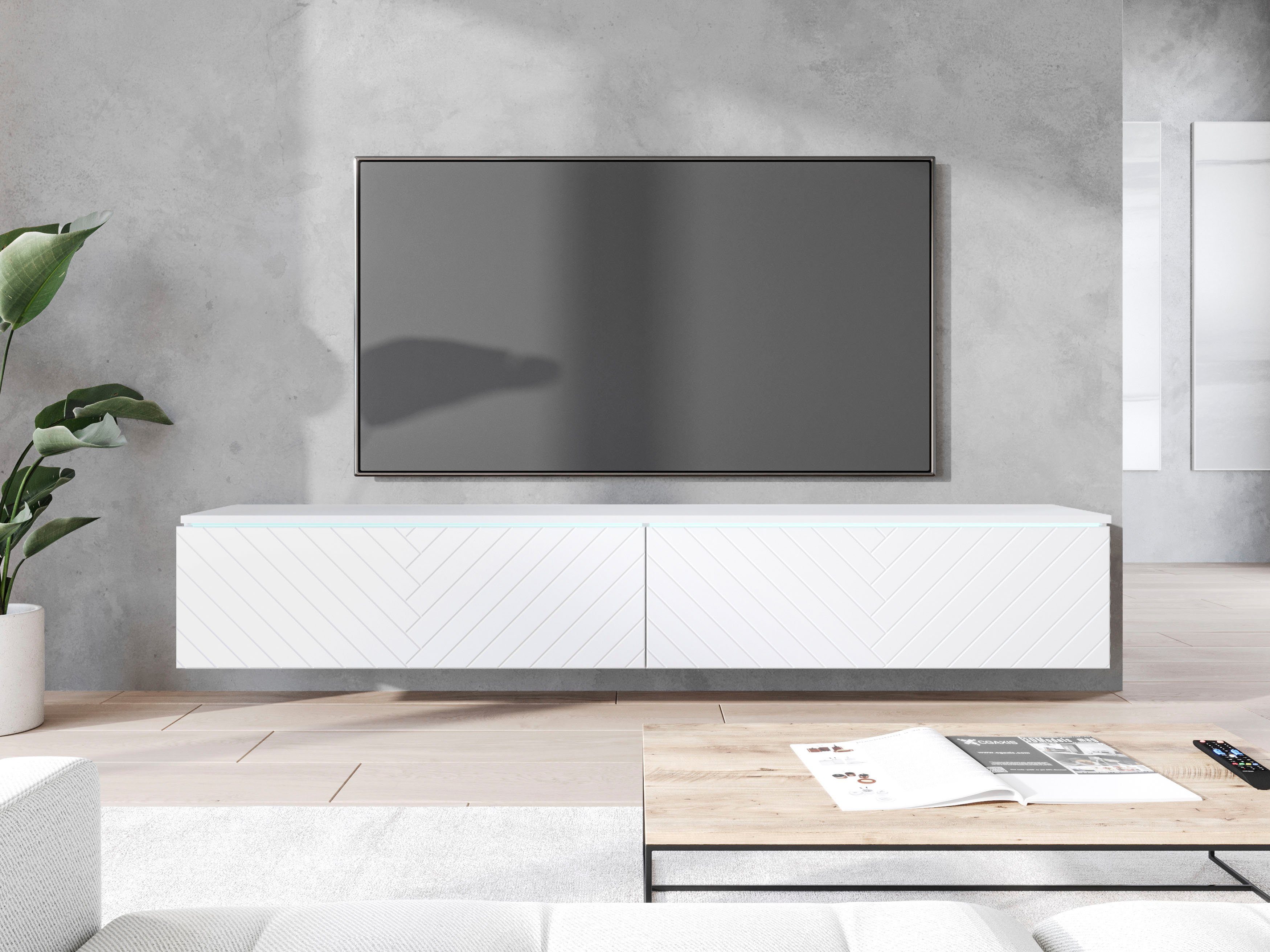 INOSIGN Lowboard Vera, wahlweise mit oder ohne Beleuchtung, gefräste MDF Front mit 3D Effekt, stehend und hängend montierbar