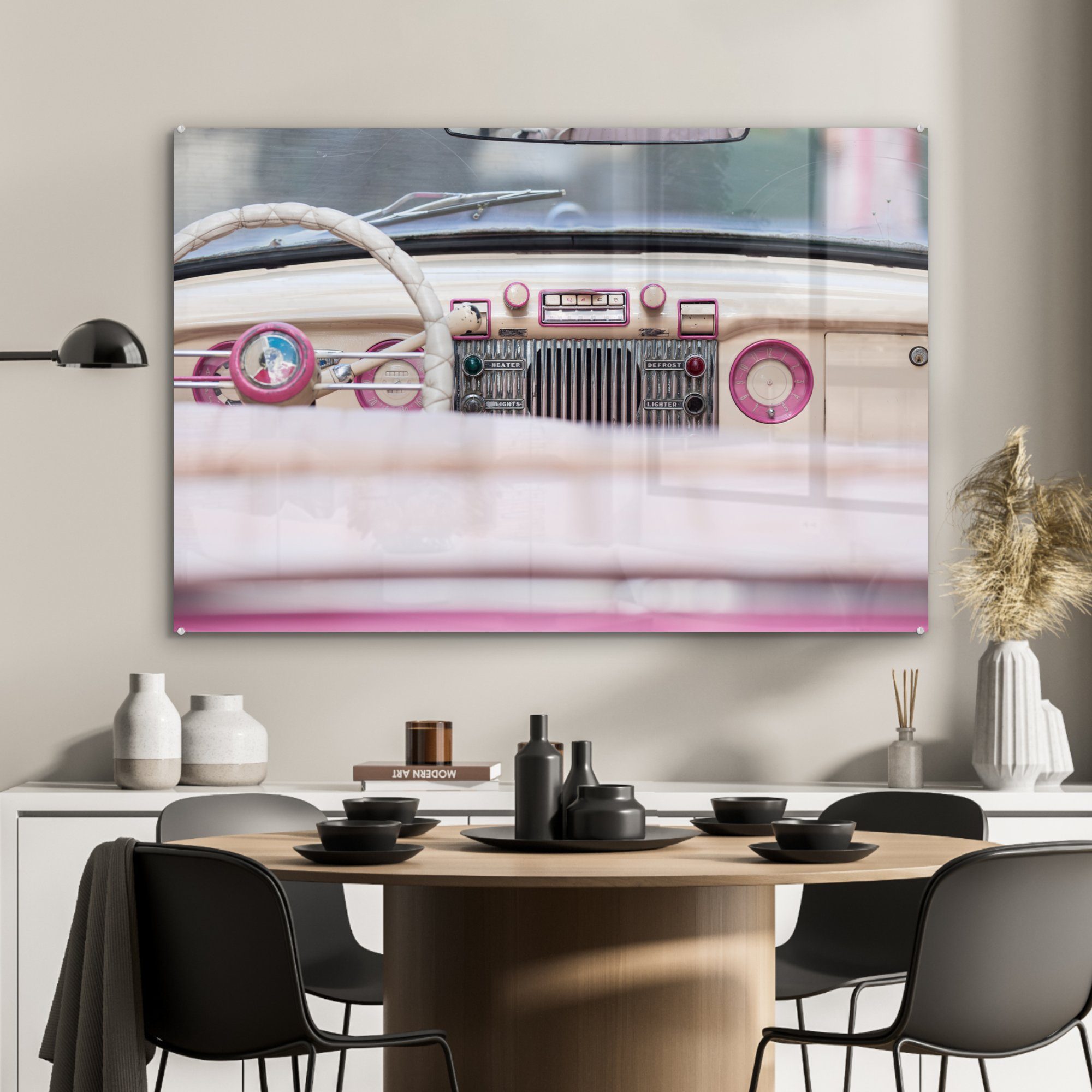 Schlafzimmer Rosa, Retro MuchoWow - Wohnzimmer & - Auto (1 St), Acrylglasbilder Acrylglasbild