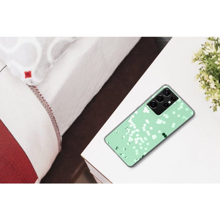 MuchoWow Handyhülle Mintgrünes Konfetti Phone Case Handyhülle Samsung Galaxy S21 Ultra Silikon Schutzhülle