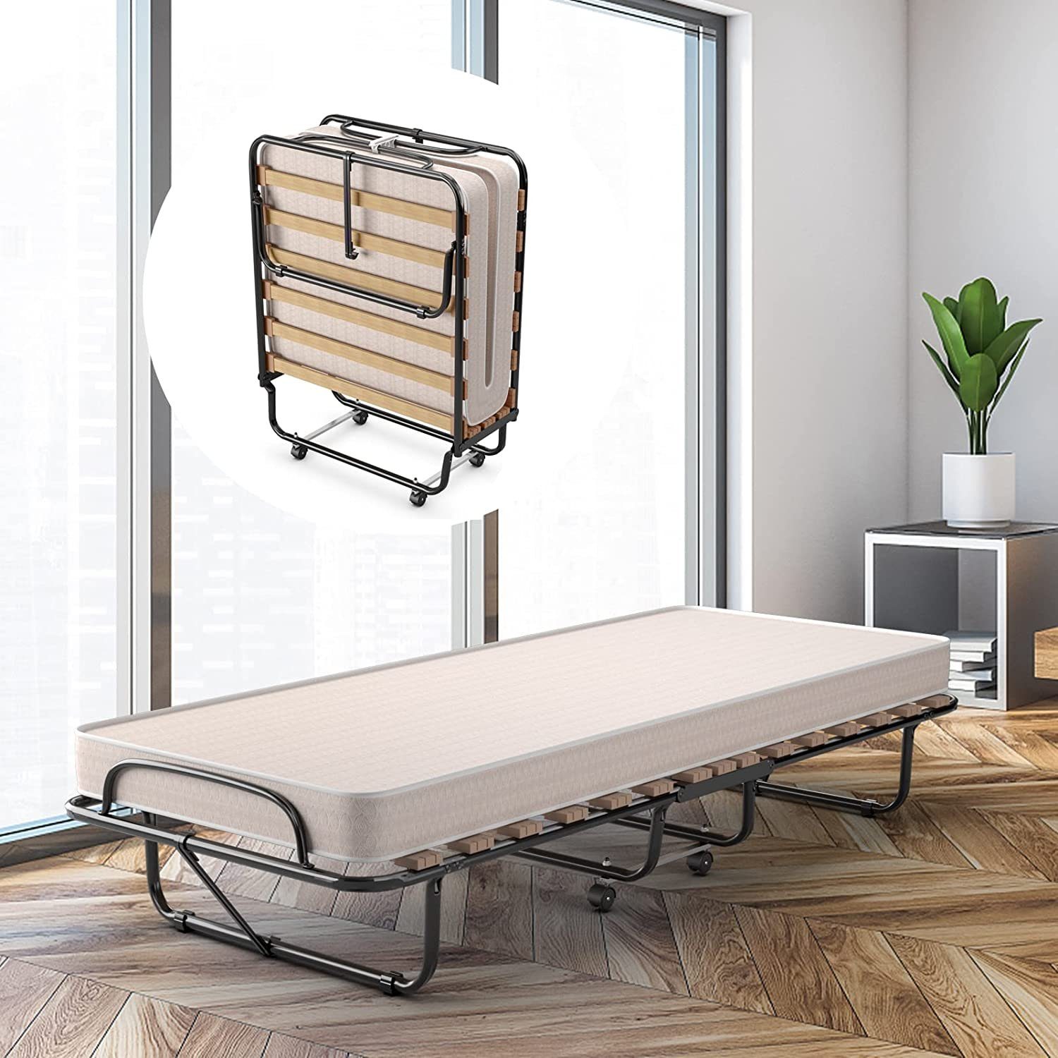 COSTWAY Gästebett klappbar, 80x190cm mit Matratze, 120kg, rollbar