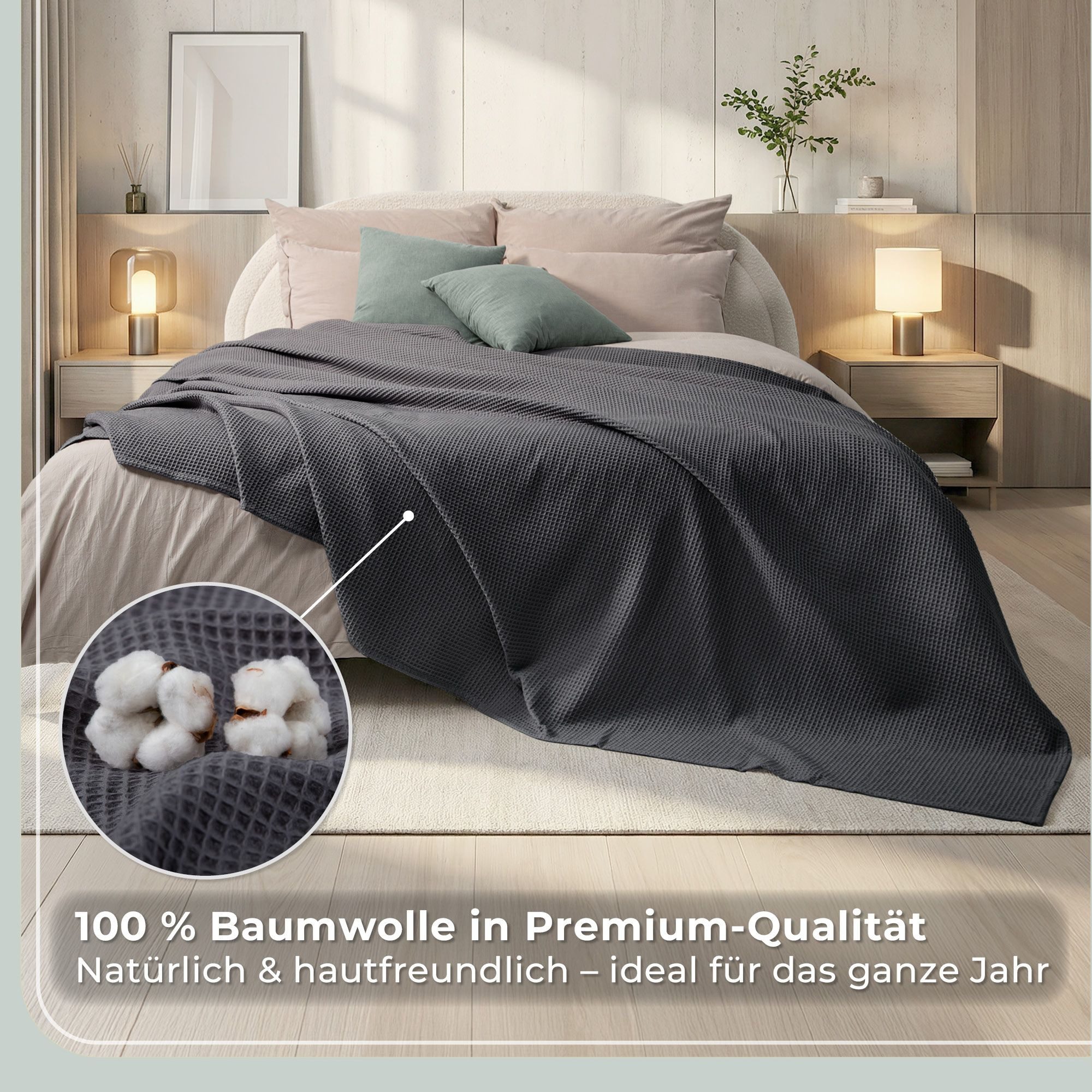 Laynenburg Tagesdecke Waffelpique aus 100% Baumwolle – Baumwolldecke, Kuscheldecke, Wohndecke als Sommerdecke, Bett-Überwurf, Couch-Überwurf, Sofa-Decke – Bild 4 von 5