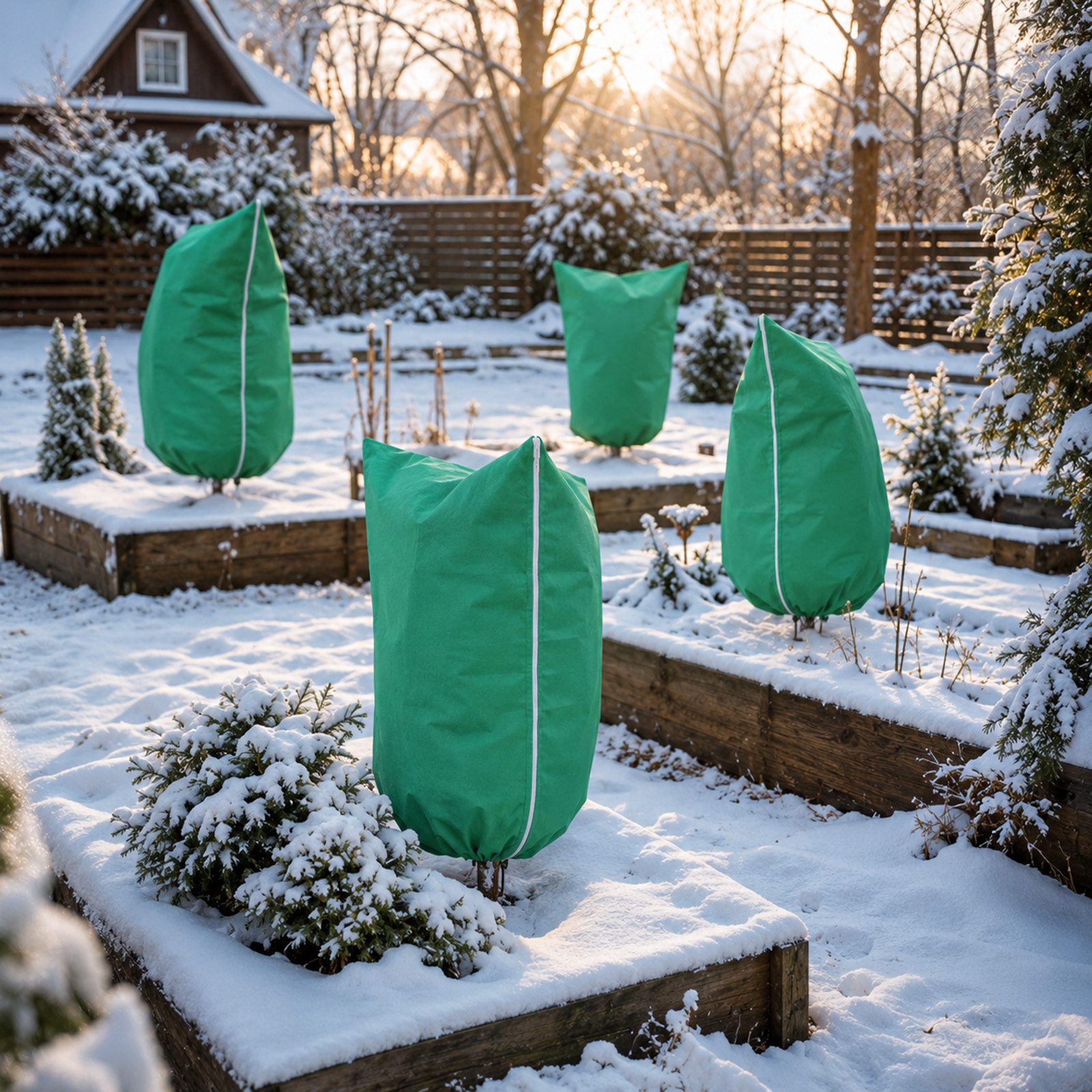LEMLIT Winterschutzhaube Winterschutz für Pflanzen Frostschutz Kübelpflanzen (5 Stück, 5-St), Wiederverwendbarer für Pflanzen, gegen Frost, Schnee, Hagel, Vögel – Bild 3 von 5