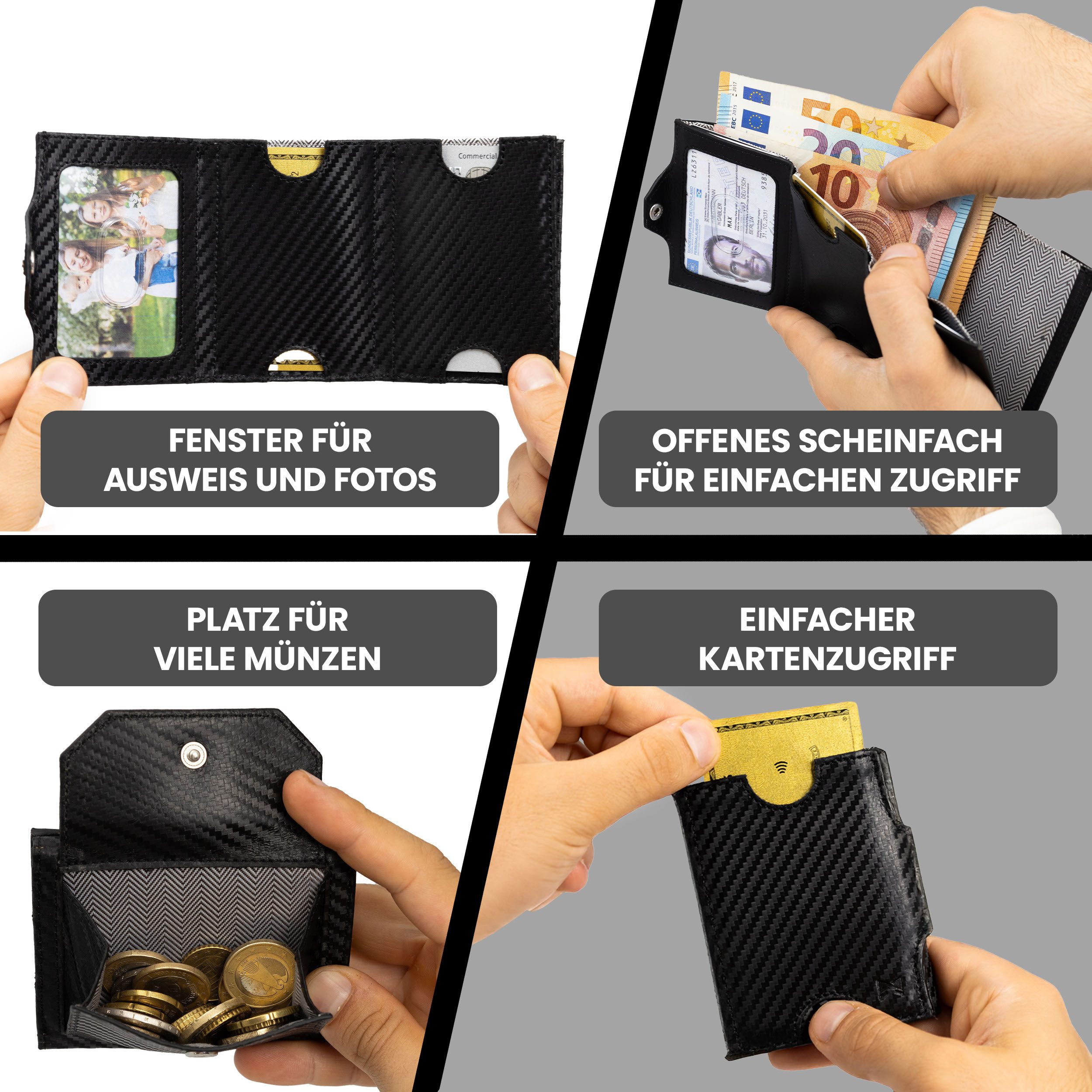 Gentlemen's Geldbörse Slim Wallet - Geldbeutel mit Münzfach und RFID Schutz, aus hochwertigem Echtleder mit Schein- & Münzfach – Bild 2 von 5