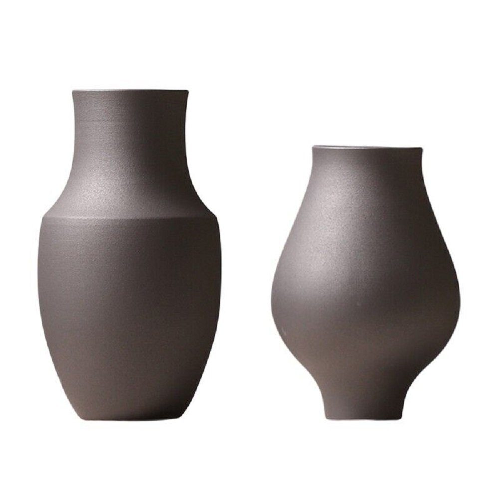 Dekovase (2er-Set, Keramik Handarbeit Tischvase Dekor (Natur), Vase RAIKOU Blumenvasen 100% Bauchvasen Mantel matt für