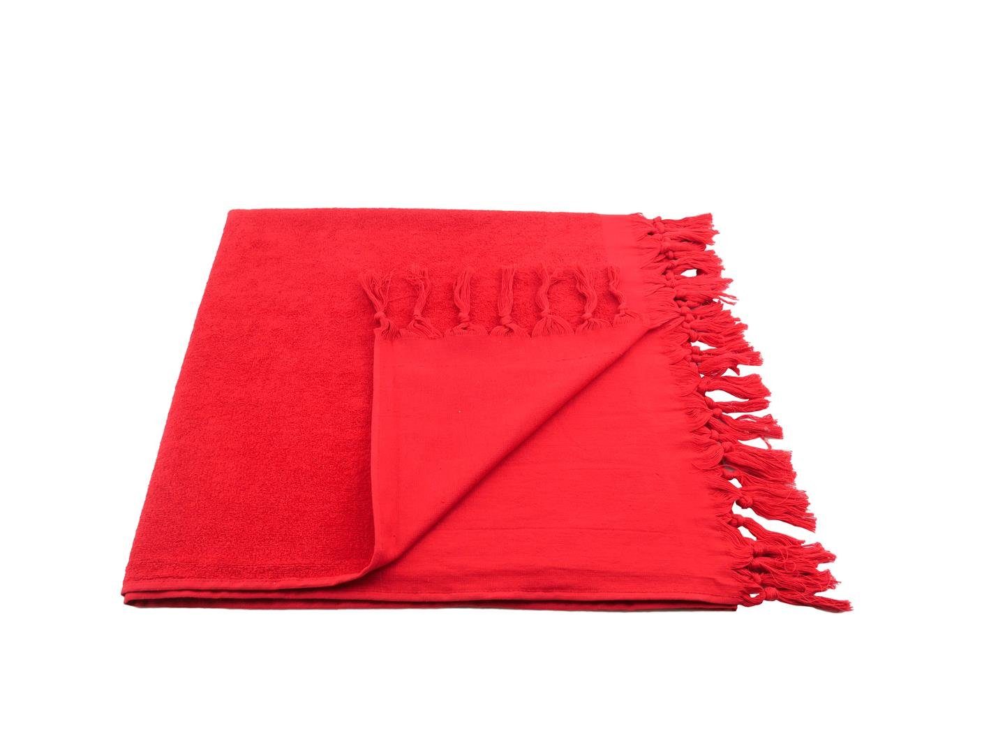 Hamamtücher Baumwolle klassisches Hamamtuch Handtuch rot Sensepura saugstark, Frottee (1-St), Fransen Design, mit Sauna 90x180 cm,