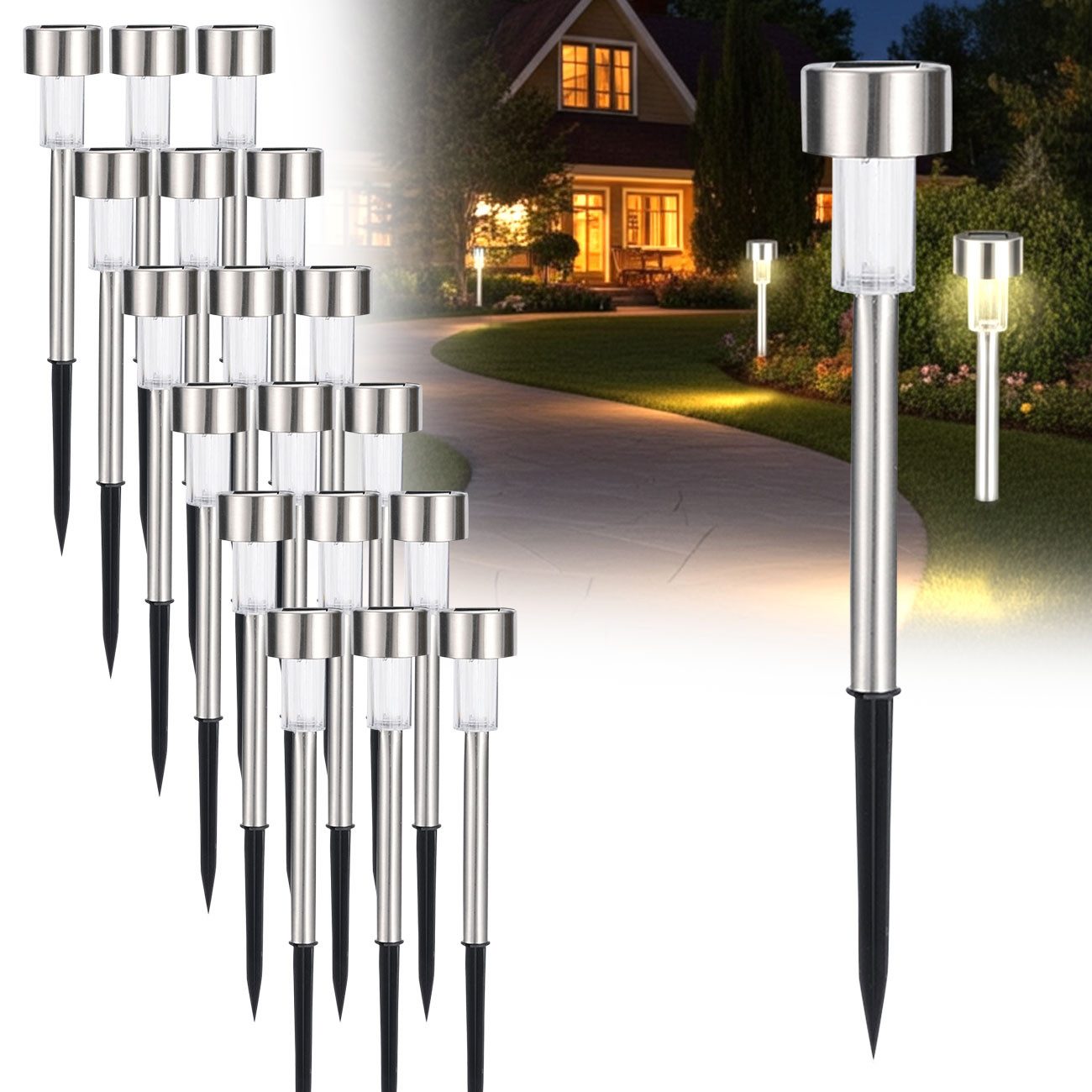 Casativo Gartenleuchte Solar-Wegeleuchten Set mit Erdspiess & Dämmerungssensor, wetterfeste Gartenleuchten