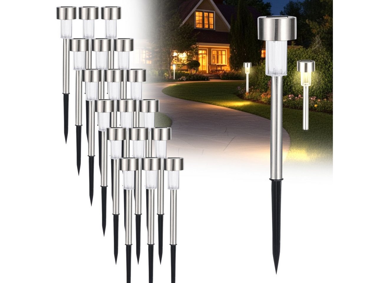 Casativo Gartenleuchte Solar-Wegeleuchten Set mit Erdspiess & Dämmerungssensor, wetterfeste Gartenleuchten