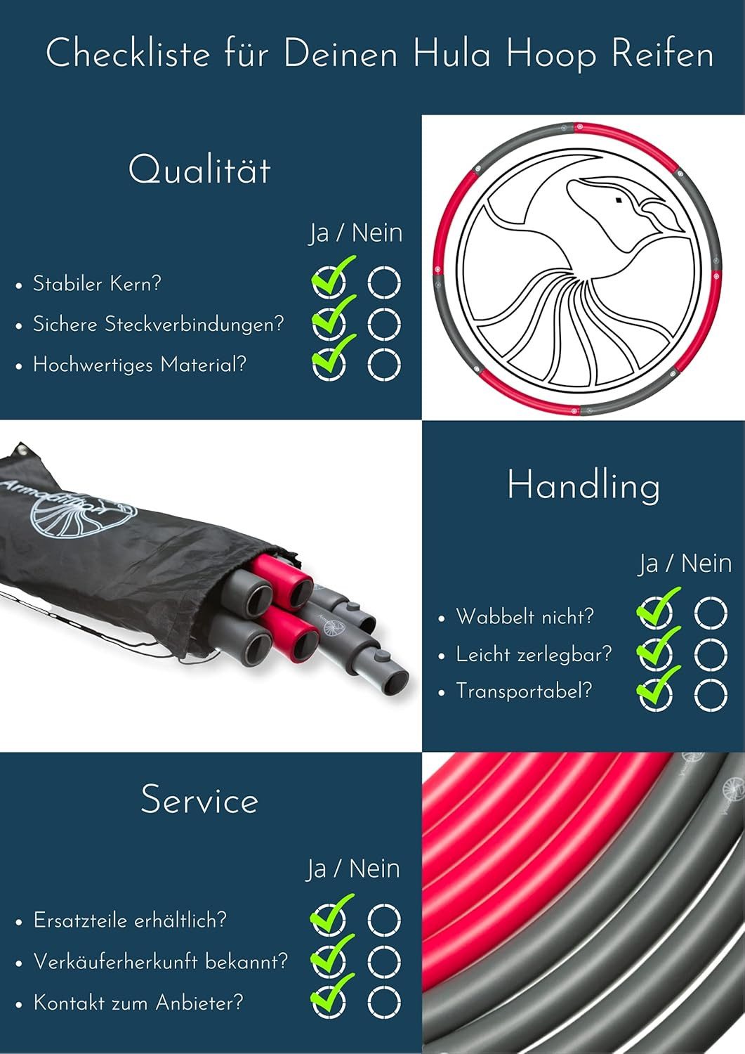 GiglioCollection Hula-Hoop-Reifen 1,2 kg, gewellt, stabil, zerlegbar, mit Praktischer Tragetasche