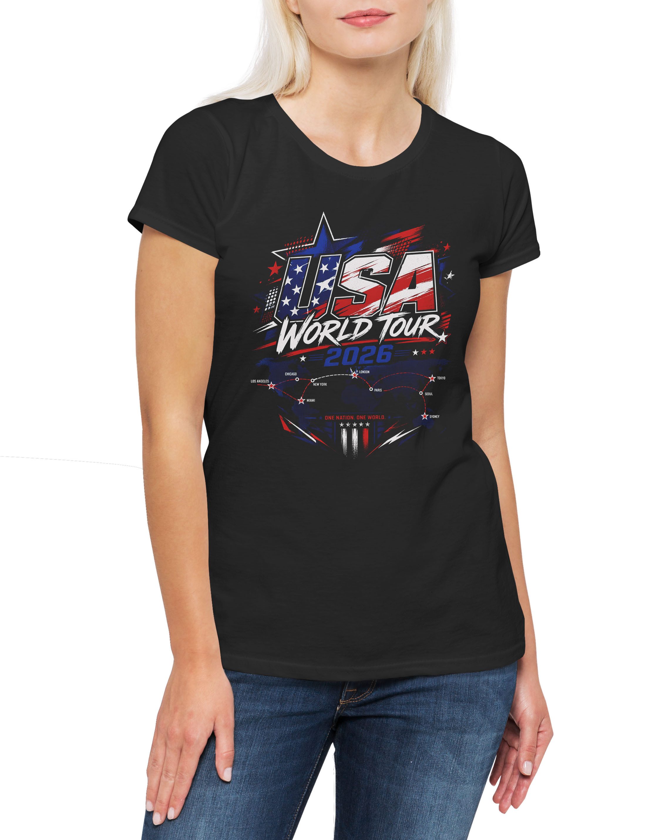 Urban Backwoods Print-Shirt Team USA 4 Damen T-Shirt America Stars Stripes Liberty Eagle Yankee (1-tlg) Red White Blue Fußball