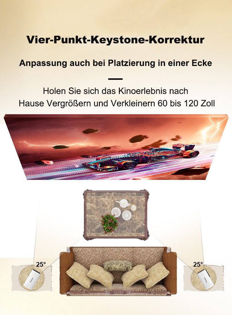 OYLCDI Android Beamer WiFi&BT Portabler Projektor Mini Beamer LCD-Beamer (3500 lm, 4k Ultra HD,1500:1, 3840 x 2160, 1920x1080 px, Android 14 OS mit App-Store, Youtube, Netflix, Prime Video etc) weiß