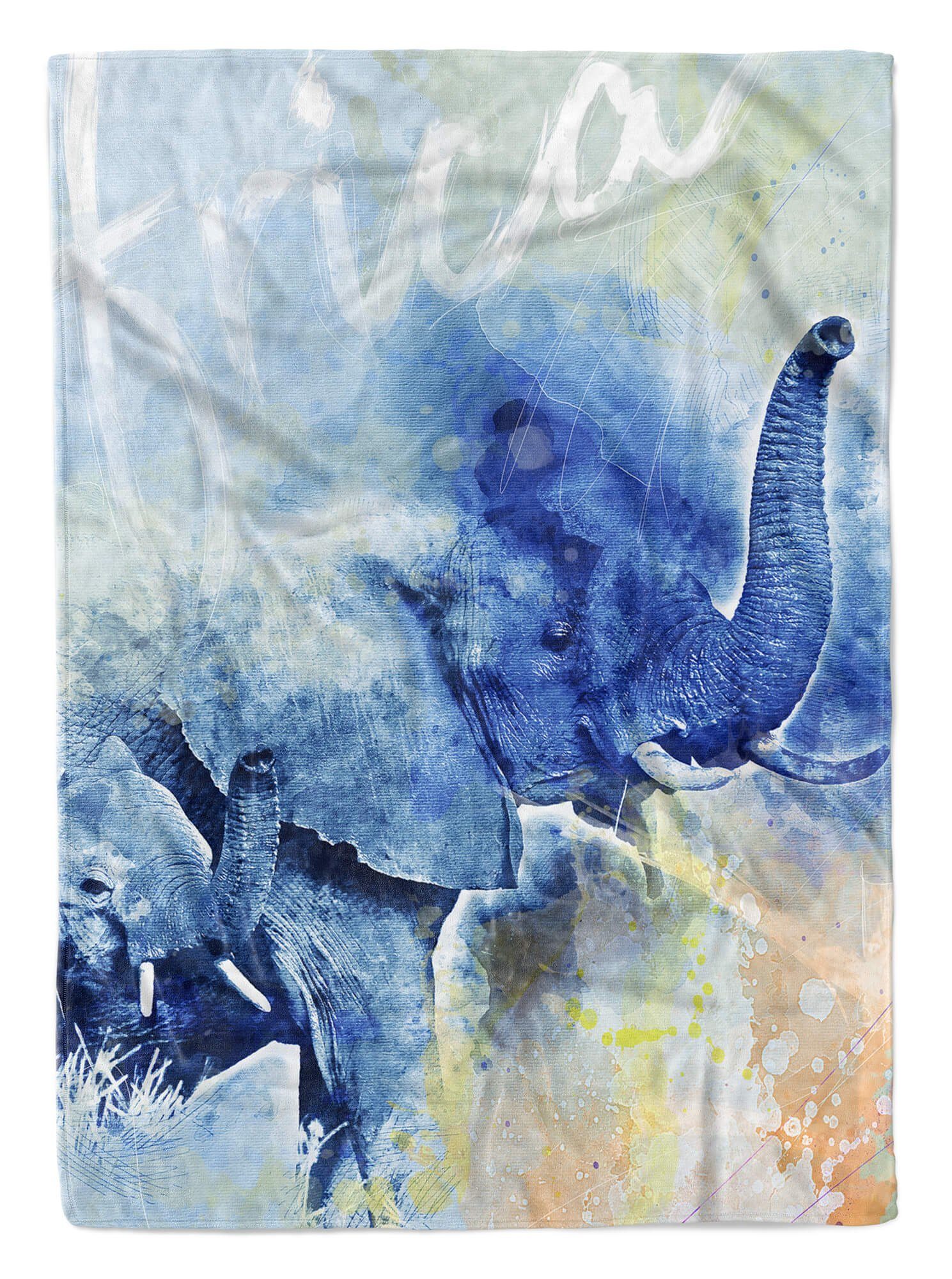 Strandhandtuch Kunstvoll Sinus Art Handtuch Fa, Saunatuch Serie (1-St), SplashArt Baumwolle-Polyester-Mix Kuscheldecke Elephant Handtuch Tier Handtücher