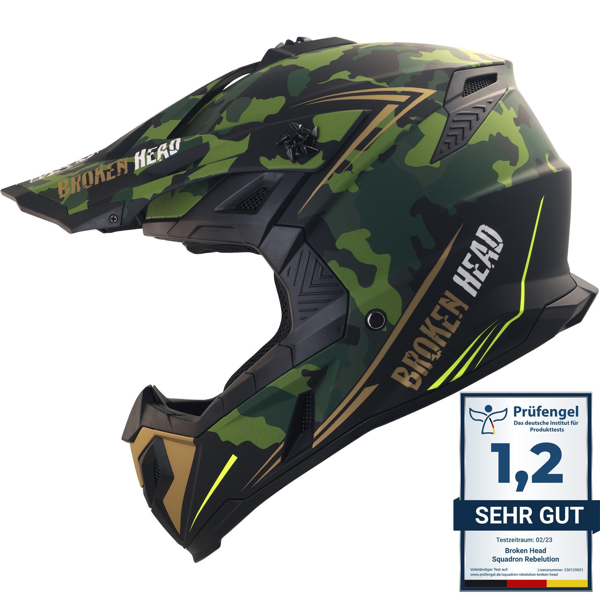 Motocrosshelm Squadron Rebelution Camouflage-Grün-Gold
