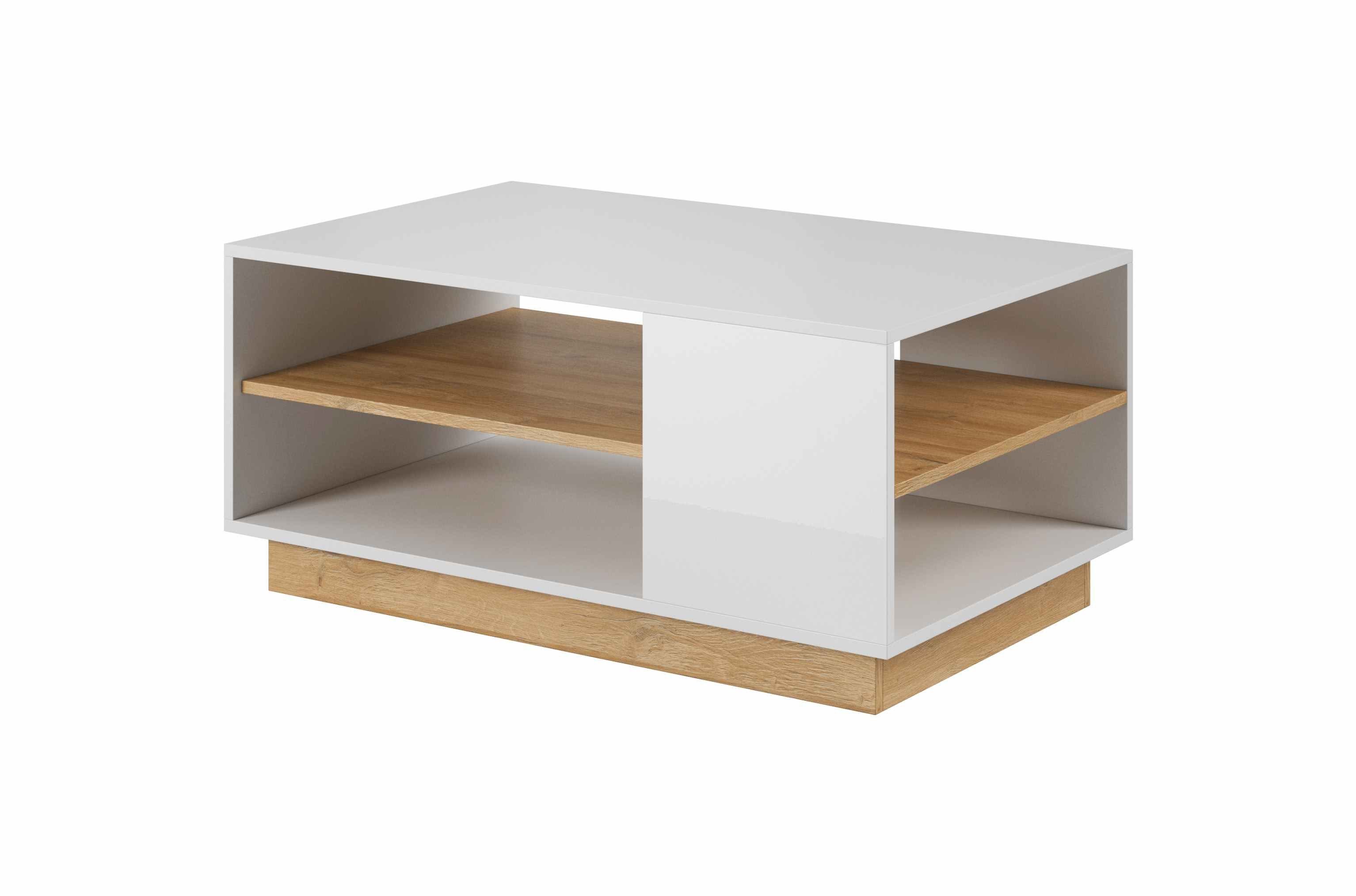Furnix Couchtisch MAIKKO eckiger Holztisch 2 Ablagefächern Weiß/ Eiche Grandson, B100 x H45 x T60 cm, dekorativ, made in EU
