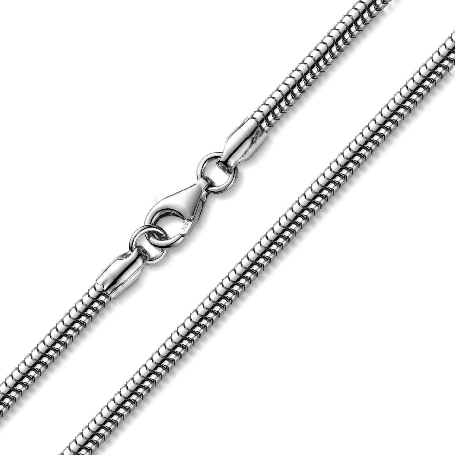 Materia Schlangenkette Damen Herren Halskette 3mm K28, aus 925 Sterling Silber, rhodiniert