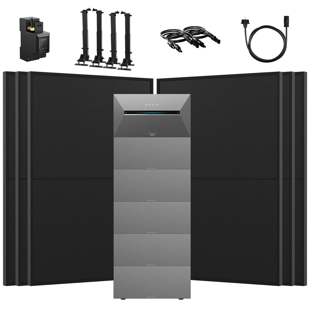 Anker Balkonkraftwerk 2700W Komplettset Solaranlage Anker SOLIX 3 E2700 Pro Speicher, (Smart Meter und 6x JASolar 450Wp Full Black im Lieferumfang enthalten), Speicher mit integriertem Wechselrichter, All-in-One 2,668kWh Akku