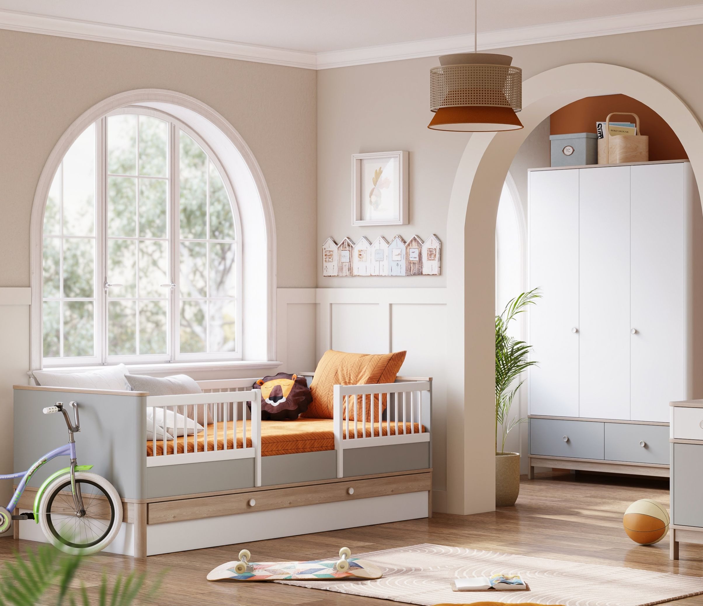 Möbel-Zeit Jugendzimmer-Set BONO GREY Kinderzimmer Set 2-teilig – Kinderbett & Kleiderschrank