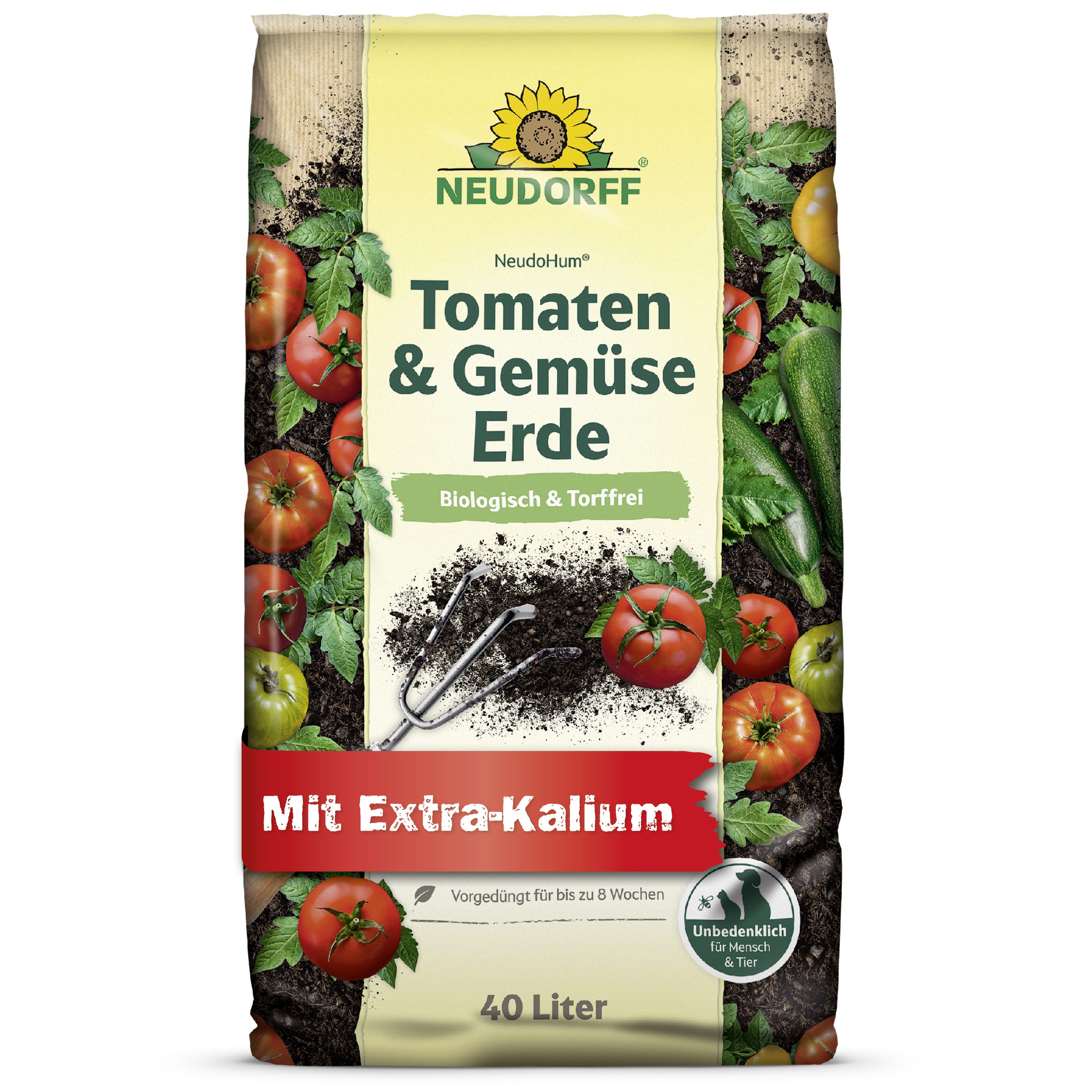 Neudorff Pflanzerde NeudoHum Tomaten- & GemüseErde 40 L, mit Organischer Naturdünger, (Einzelartikel, Mit Extra-Kalium für mehr Aroma und hohe Strukturstabilität), Biologisch, torffrei, mit Extra-Kalium und hoher Strukturstabilität