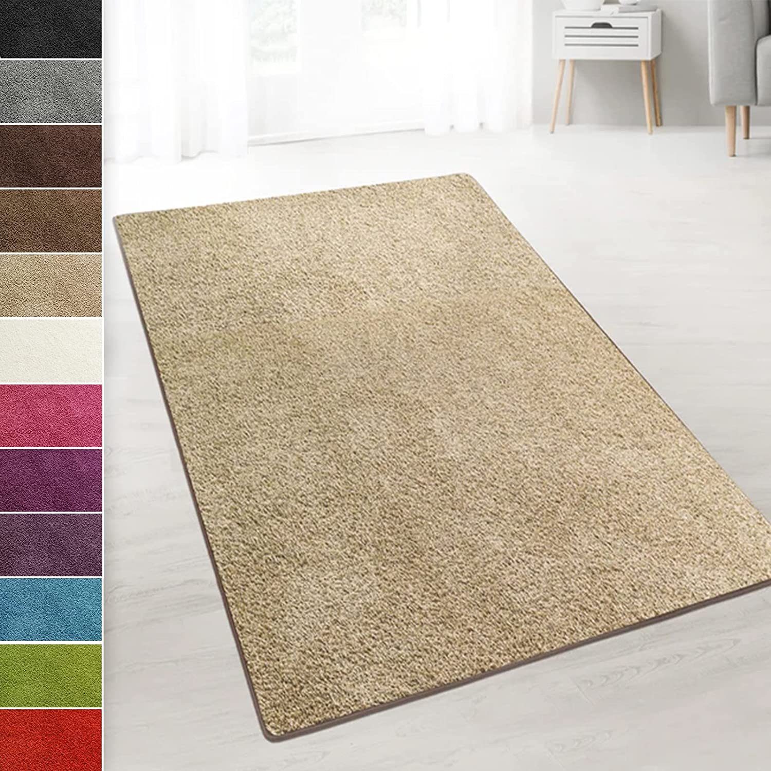 ringsum Teppich Beige Karat, gekettelt Shaggy-Teppich Barcelona,