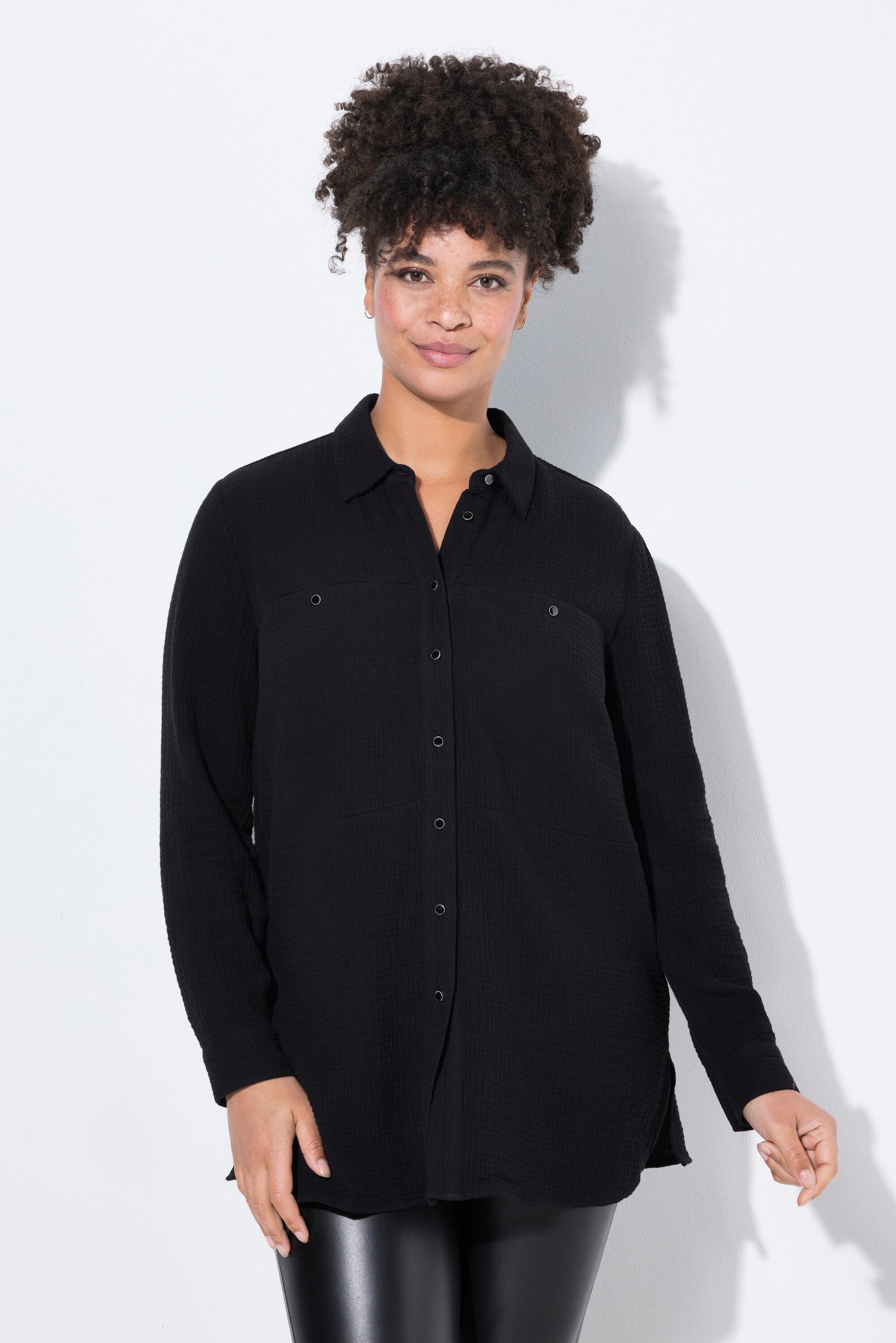 Longbluse Bluse A-Linie Musselin Ziernähte