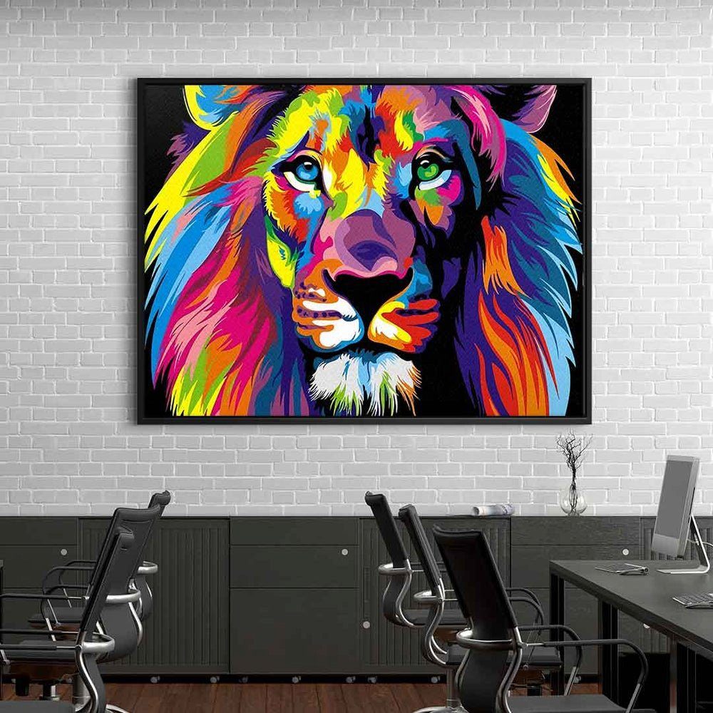 und Neon Natur Löwe weißer mit Tiere Leinwandbild, premium DOTCOMCANVAS® Leinwandbild Art Rahmen gemalt Lion Pop