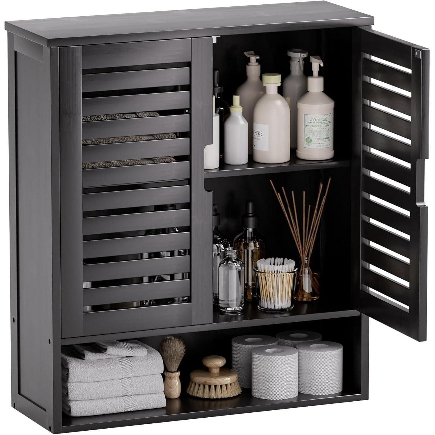 LuxusKollektion Medizinschrank Bambus Badezimmerschrank Wandmontage Toilette Medizinschrank 2 Türen