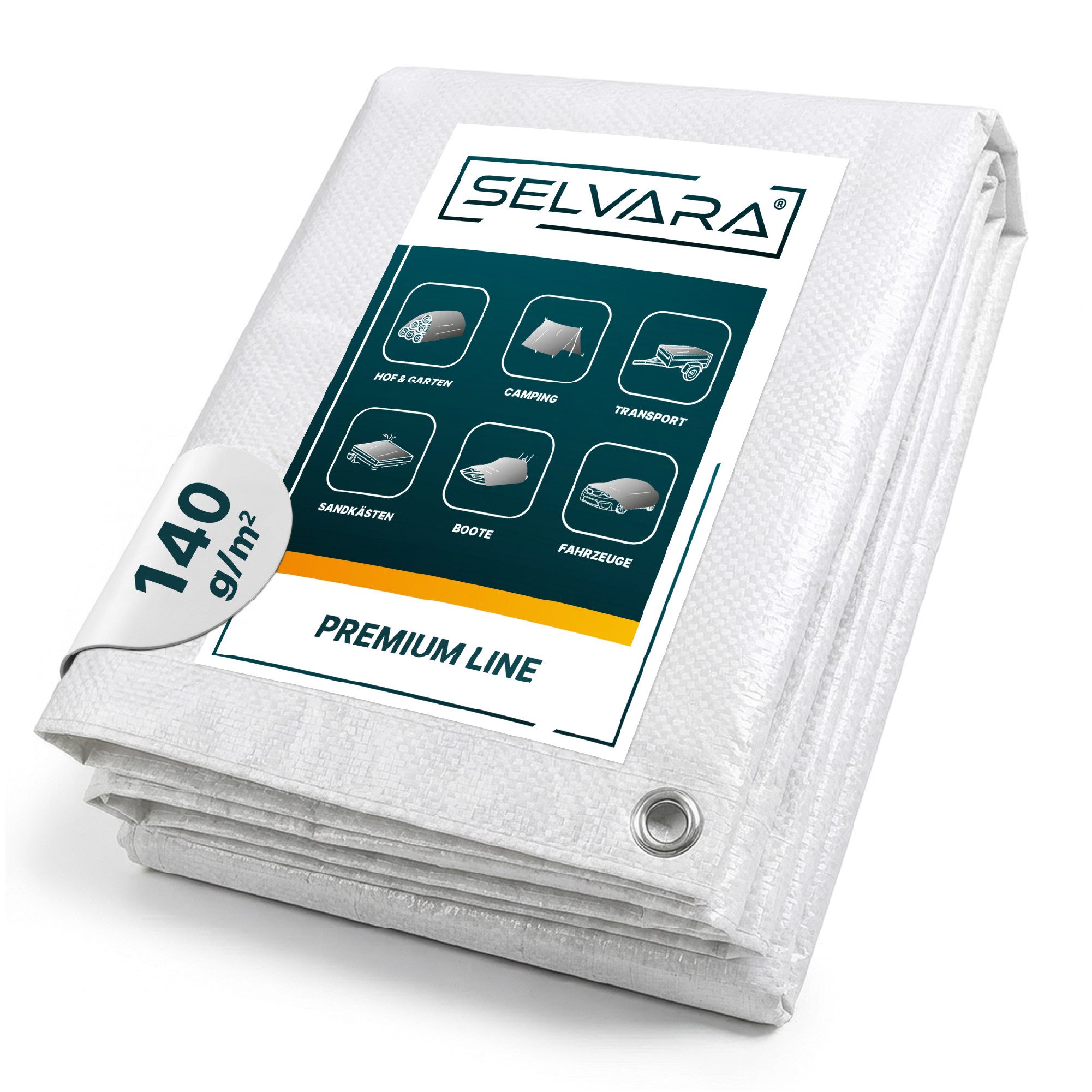 SELVARA Schutzplane Abdeckplane 140g/m² weiß mit Ösen, Gewebeplane wasserdicht, reißfest, Plane UV-stabilisiert in vielen verschiedenen Farben & Größen von SELVARA
