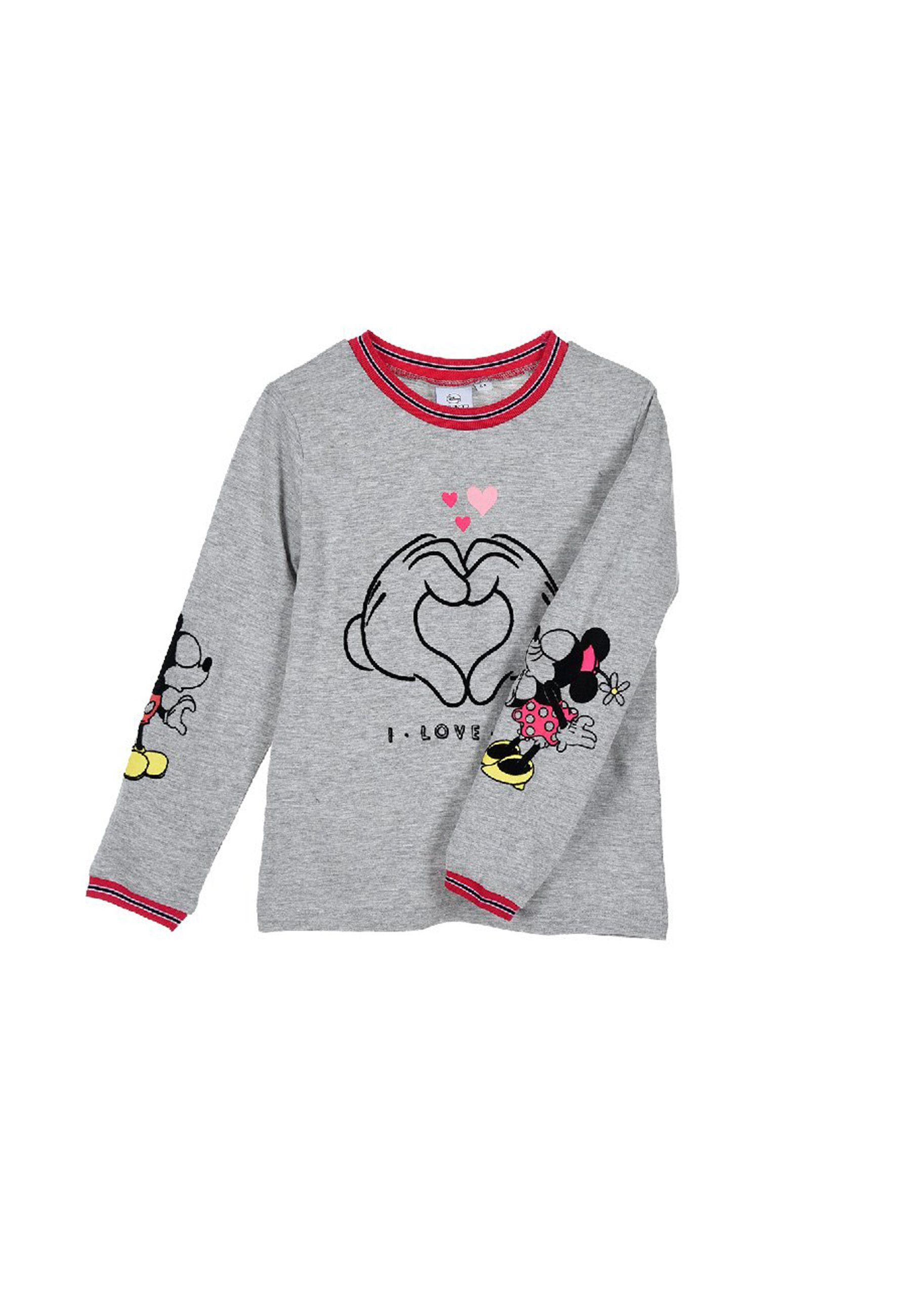 Disney Minnie Mouse You Kinder Maus Mini Mädchen Shirt Grau Oberteil Langarm I Langarmshirt Love