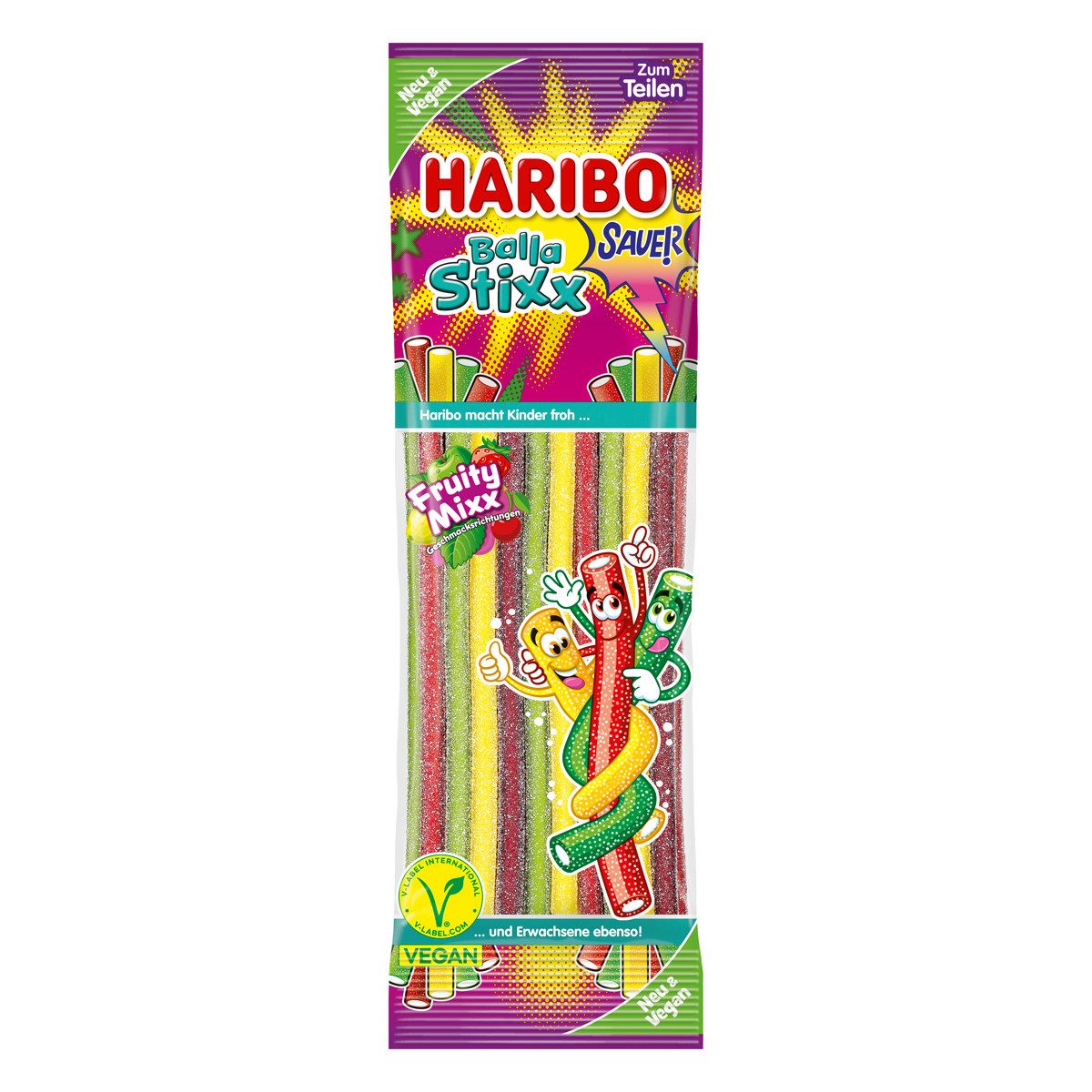 HARIBO Süßigkeit, HARIBO Balla Stixx Fruity Mixx mit saurer Füllung vegan 175g