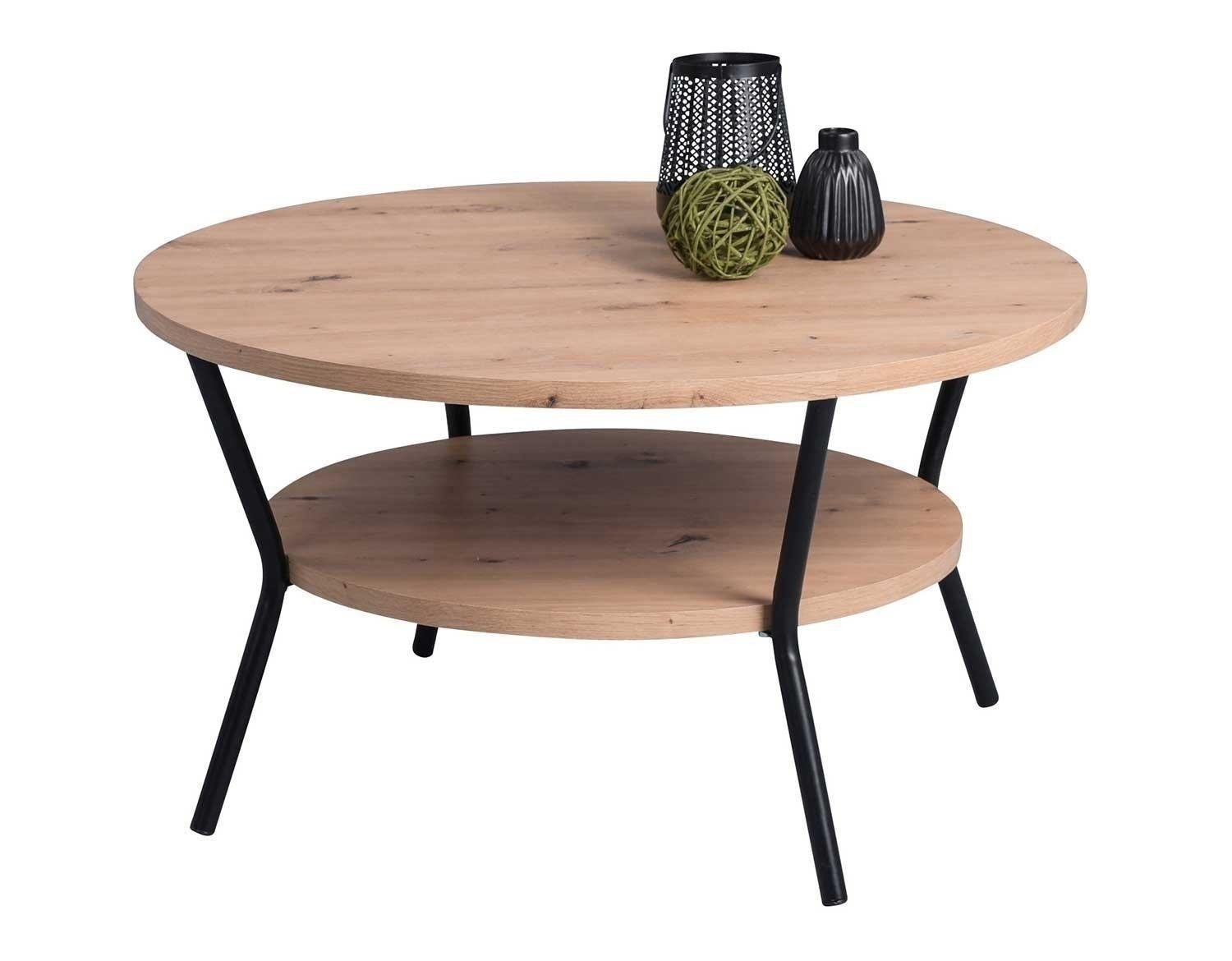 M2 Kollektion Couchtisch AURORA, Eiche Artisan Dekor, Ø 80 cm, mit Ablage