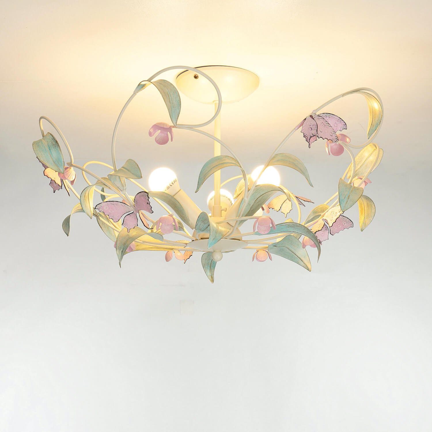 Esszimmer Deckenleuchte Metall Lampe Floral Licht-Erlebnisse Deckenlampe Rosa SUMMER, ohne Weiß Leuchtmittel, Küche