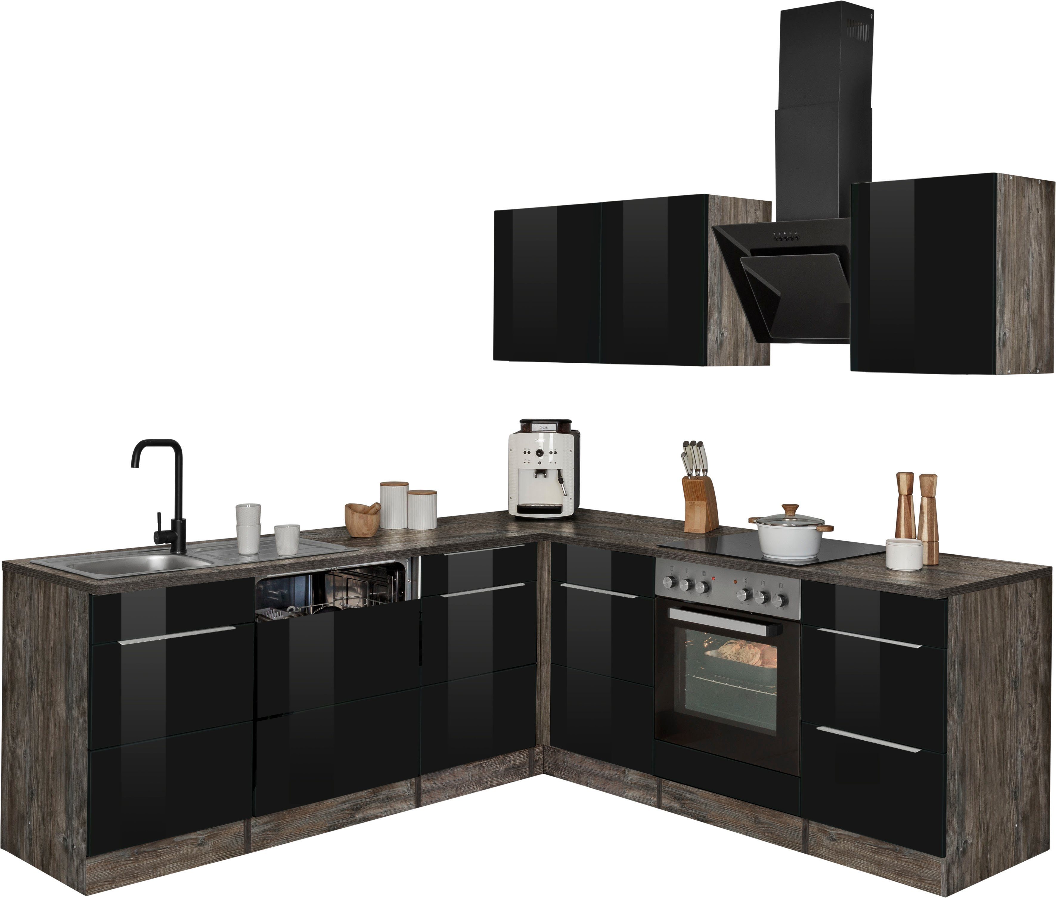 KOCHSTATION Winkelküche KS-Brindisi, Stellbreite 220/220 cm, wahlweise mit E-Geräten, mit MDF-Fronten