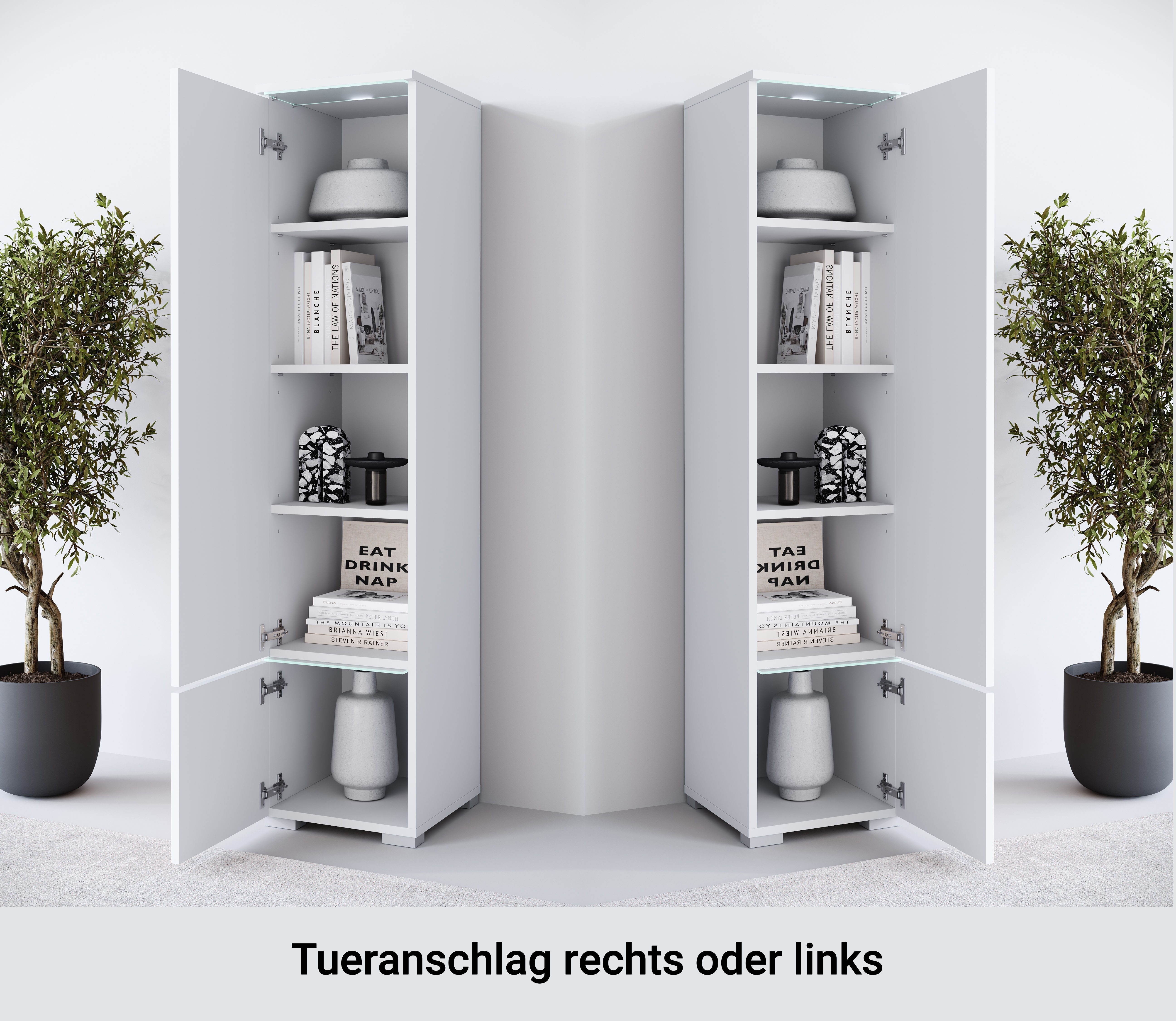 Home affaire Vitrine Vera, Höhe 130 cm, in verschiedenen Farbausführungen (1-St) LED-Beleuchtung, Türanschlag frei wählbar, stehend/hängend