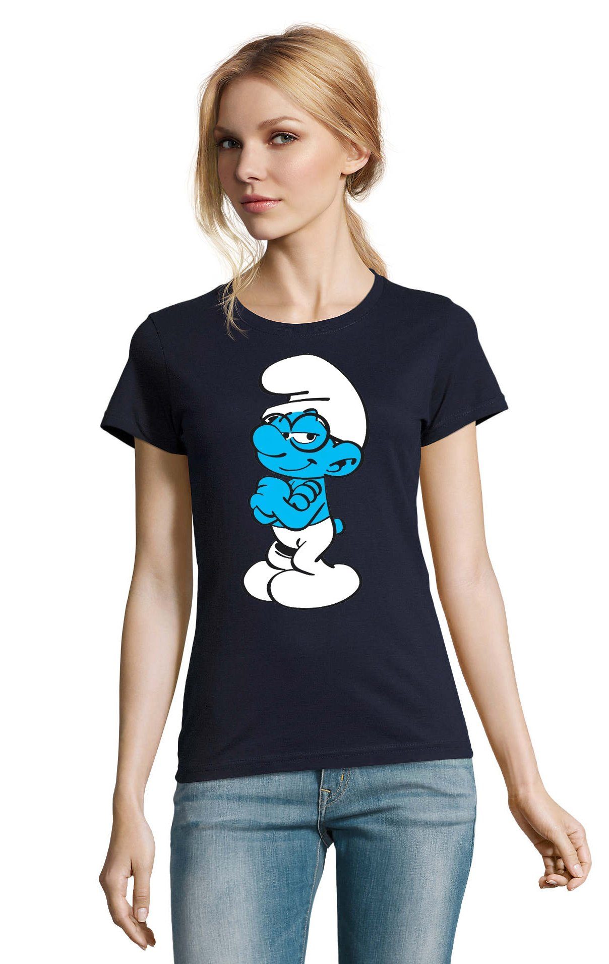 Schlumpfine Schlumpf T-Shirt & Schlümpfe Brownie Navyblau Blondie Damen Schlaubi